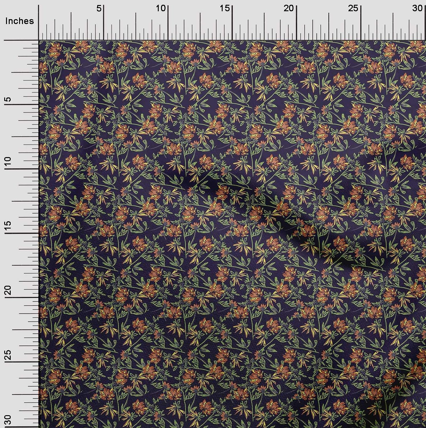 oneOone Viscose Chiffon Fabric Leaves & Floral Artistic Printed Fabric 1 Yard 42 Inch Wide