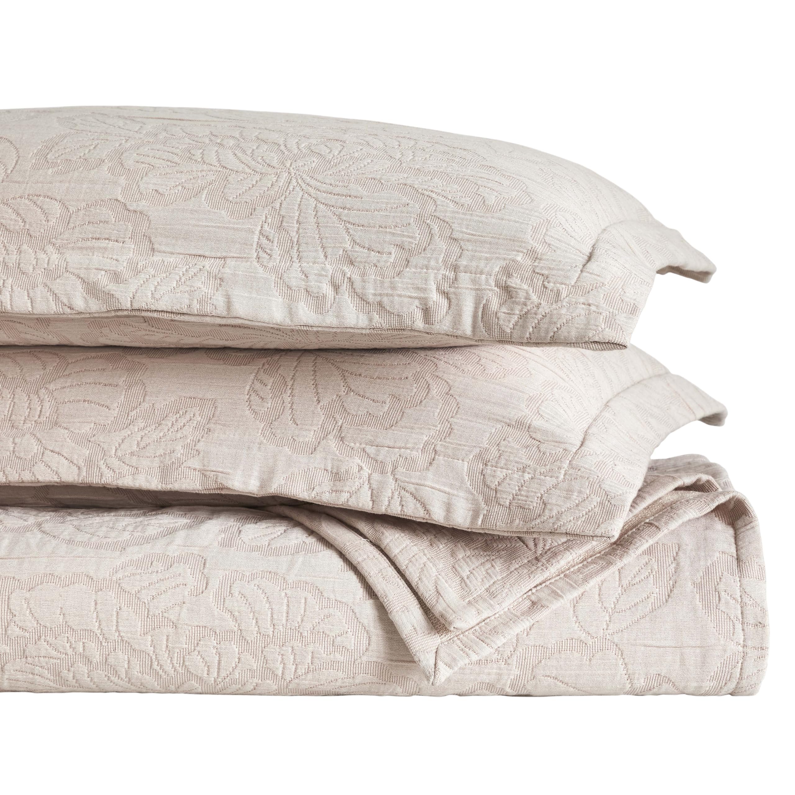 SUPERIOR 3 Piece Cotton Bedspread Set, Home Bed Decor, Decorative Bed Spread, 2 Pillow Shams, Medium Weight Blanket, Matelasse Coverlet, Bedding Essentials, Hibiscus Collection, King, Blush