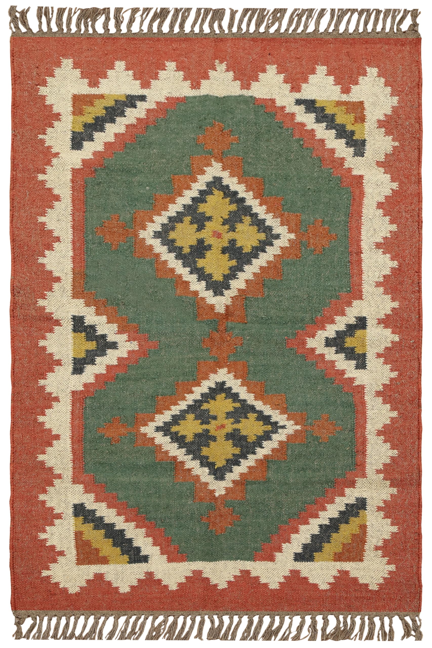 Tapis en laine et jute verte pour salle à manger et chambre : confort tissage plat 240cm