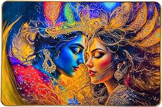 Reyal Radha Krishna Crystal Embedded High Gloss Wall Painting, Golden Slim Frame, 45x30 Cm (18x12 Inch) Wall Art for Living Room, Bedroom, Office & Home Décor (RK-01)