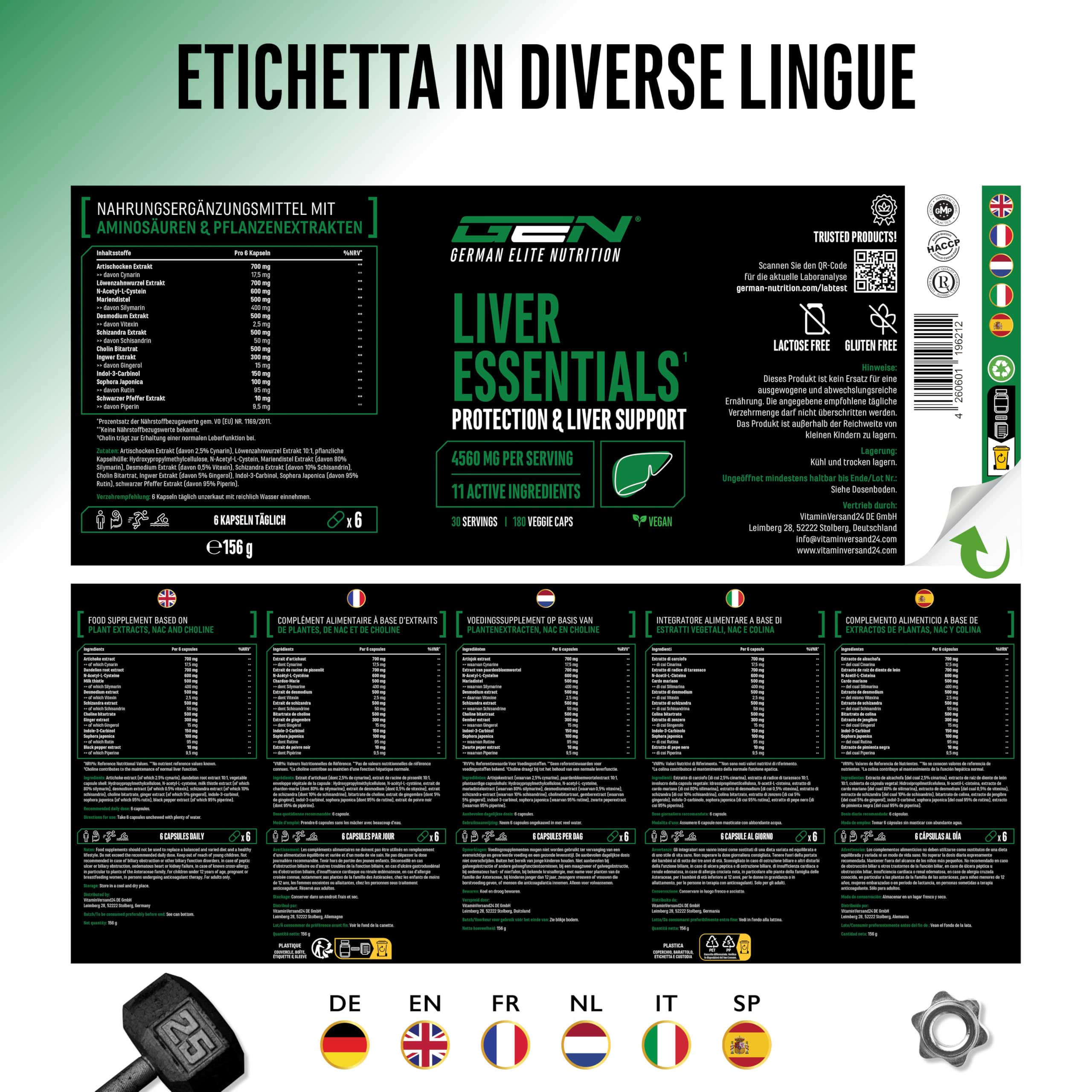 Liver Essentials - 180 capsule - Complesso ad alto dosaggio con cardo mariano, colina, NAC, carciofo, tarassaco, schizandra, estratto di zenzero, indolo-3-carbinolo, desmodium, rutina - Vegan