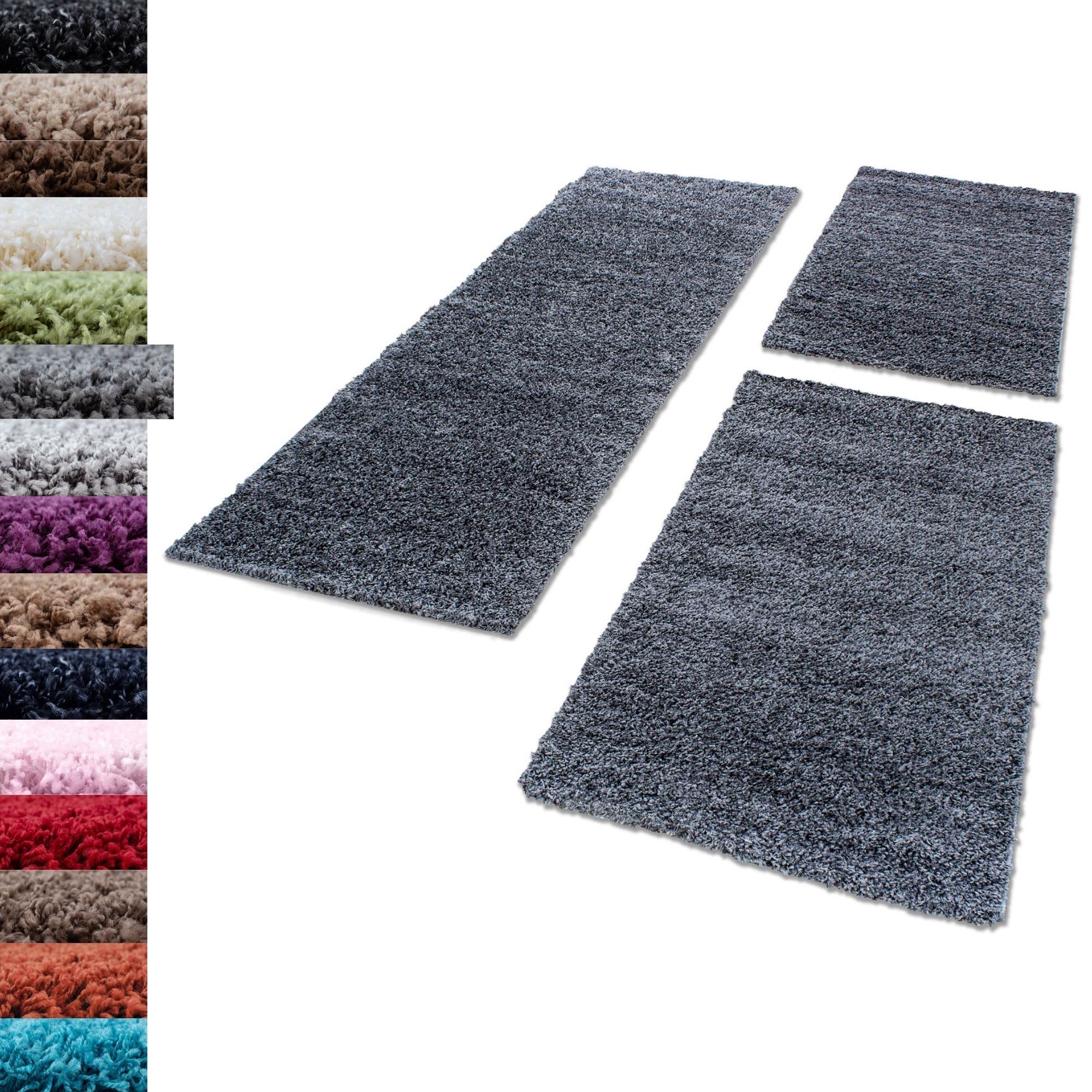 Carpettex Bettumrandung Shaggy Teppich Läuferset 3 teilig Hochflor Einfarbig Langflor