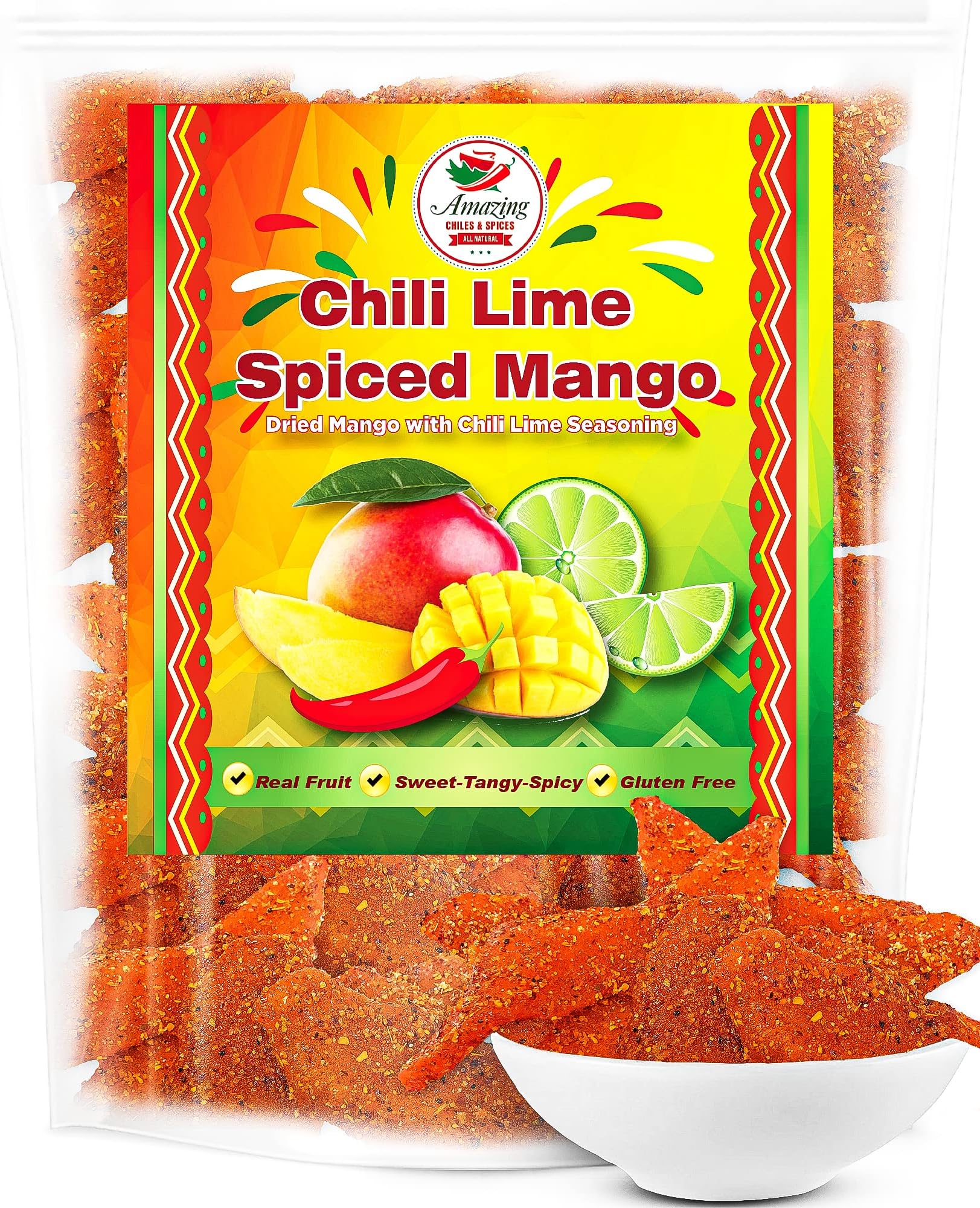 Chili Lime Dried Mango Slices, 1 lb. Bag, Sweet, Tangy, and Spicy, Authentic Mexican Style Dry Fruit, Fresh and Natural