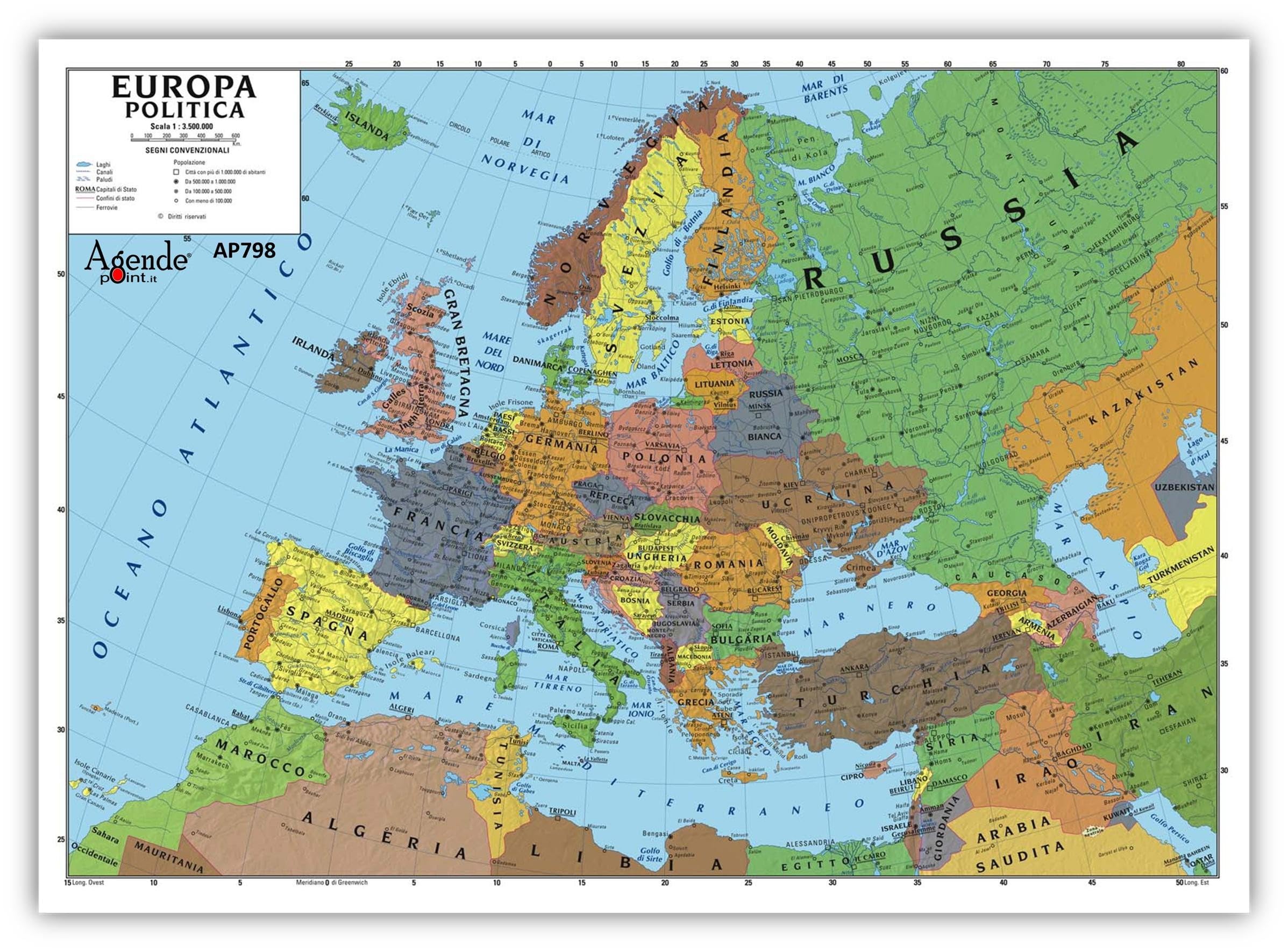 Agendepoint it Cartina Europa Fisica e Politica A3 30x42 cm Plastificata Doppia