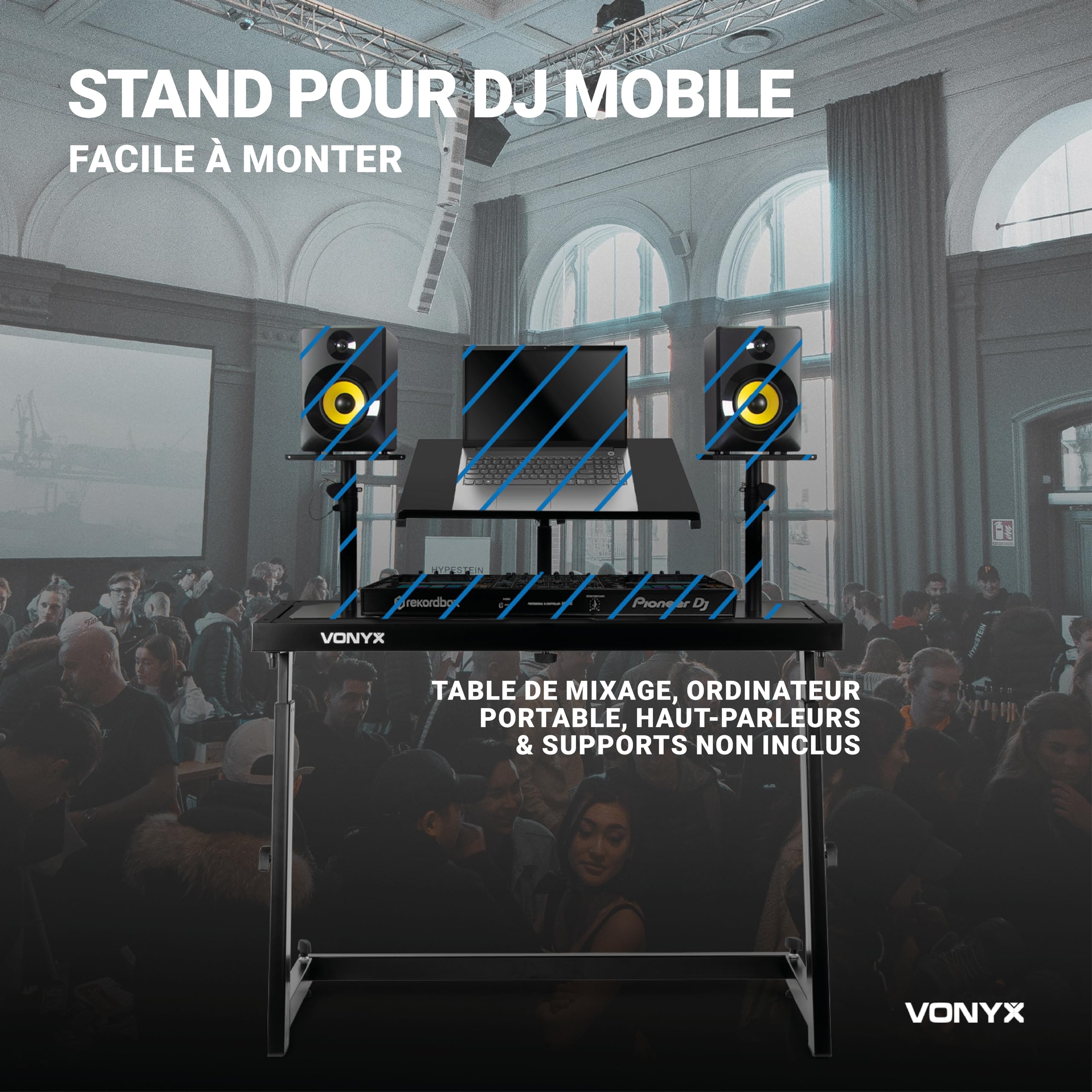 Vonyx Support DJ Réglable Deck Mixage Contrôleur Résistant | Support Stable pour Équipement DJ, Montage Rapide et Sécurisé, Structure Robuste pour Tables de Mixage, Contrôleurs et Scène