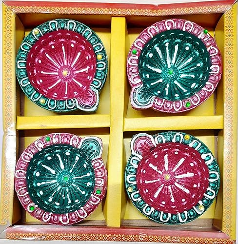 Miniatura 6 de Juego de 4 piezas de Diya de arcilla hecha a mano para DiwaliDeepawali regalodecoracioneslámpara de aceite de tierra naturalDiyas tradicionales para