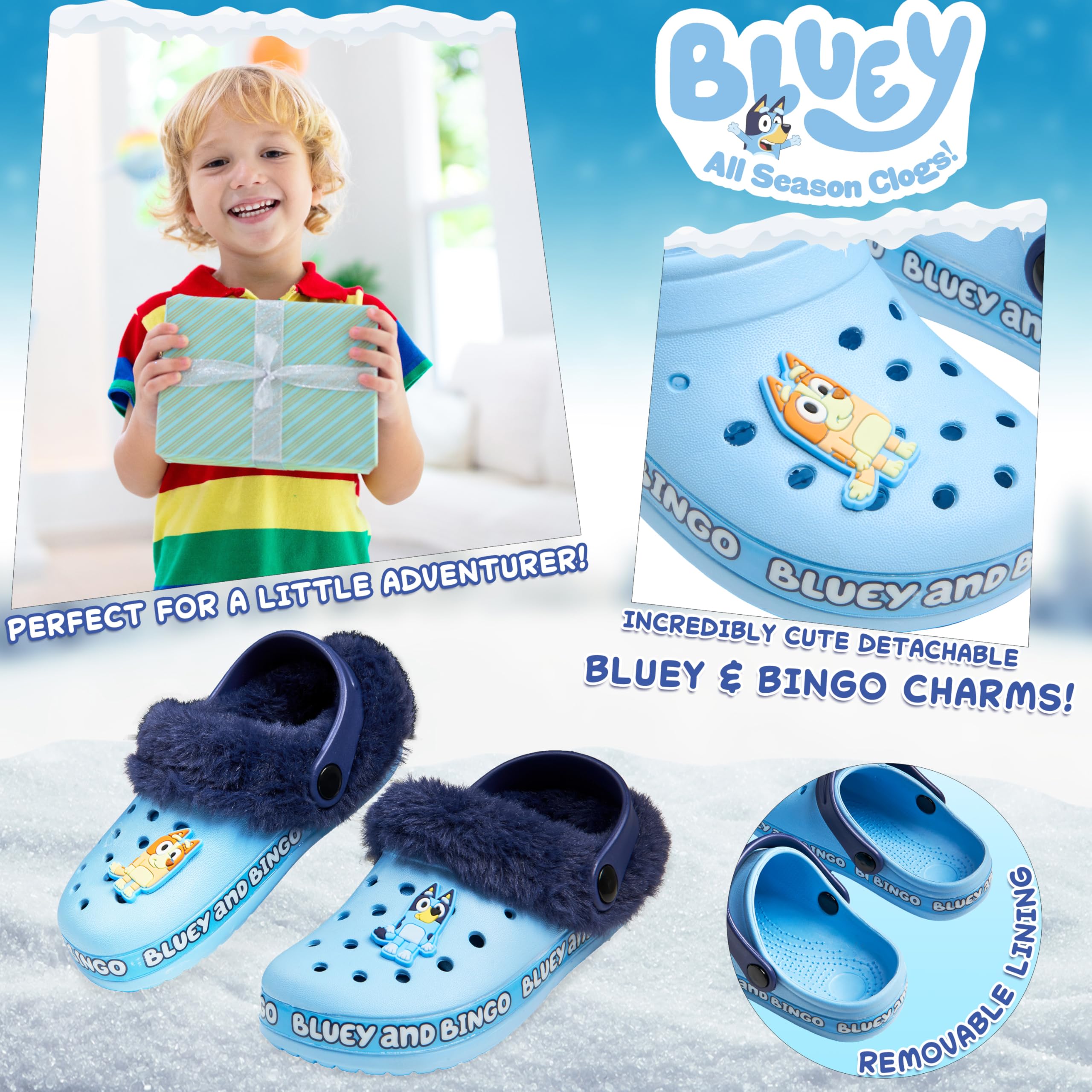 BlueY Zoccoli Bambina, Fodera in Pile Invernale e Accenti Decorativi, Slip On Ciabatte Bambino con Cinturino, Regalo Bambini
