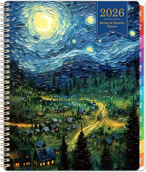 2026 Planner - 2026 Planner Weekly and Monthly, Planner 2026, Jan 2026 - Dec 2026, 8.5" x 11", Monthly Planners with Colourful Tabs & Pocket, Flexible Cover, Twin-Wire Binding- Oil Painting