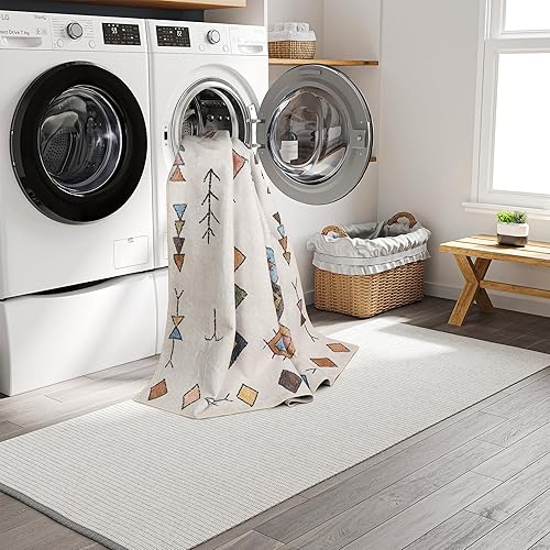 Miniatura 5 de Art&Tuft Alfombra de área de 5 x 7 pies, súper suave, ultrafina, marroquí, lavable, antideslizante, para sala de estar, plegable, geométrica,