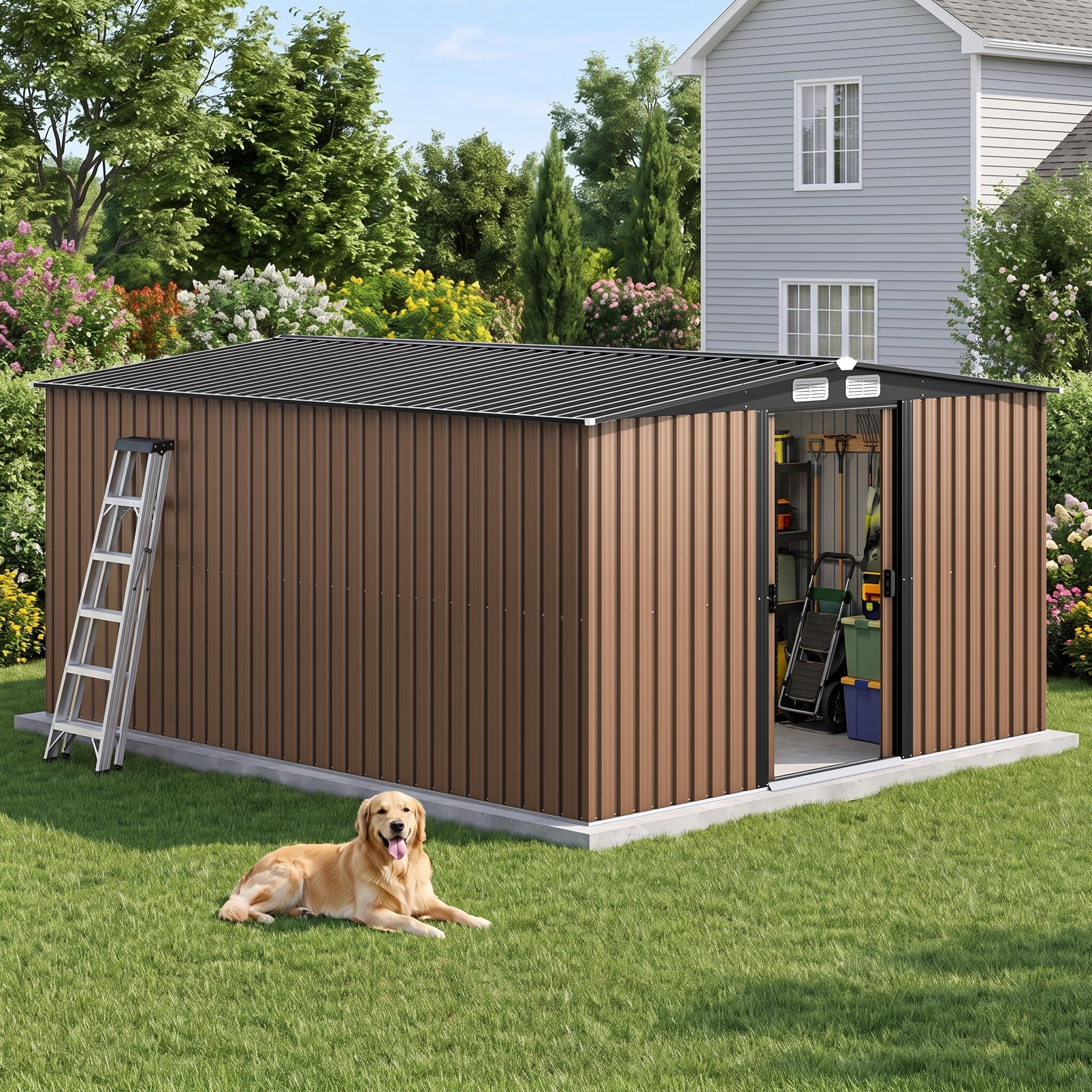 PMEIXU Large Outdoor Storage Shed with Sliding Door