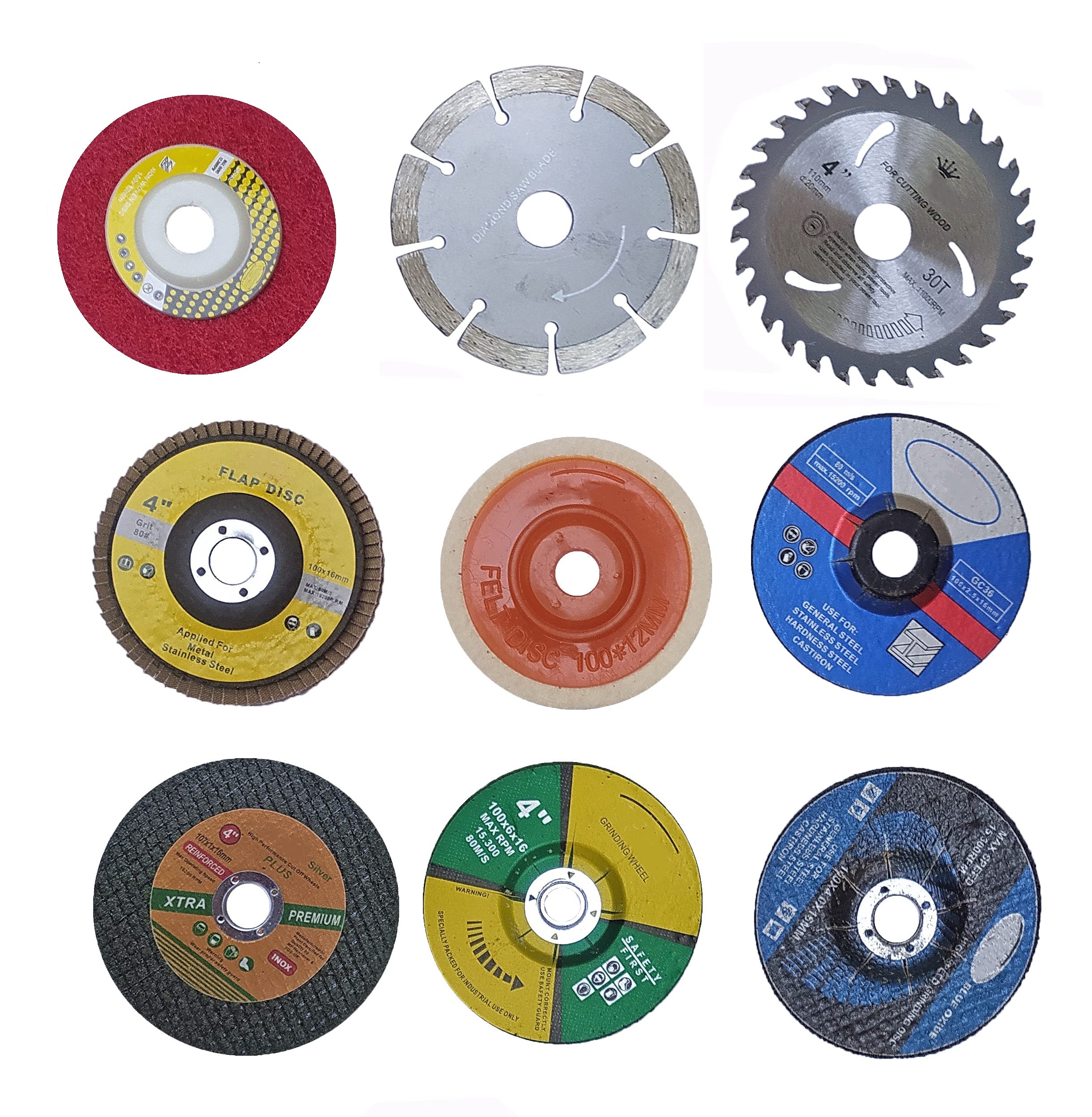 Inditrust Giant Combo of 9 Pieces (Grinding Wheels/Discs Suitable for Cutting Wood/Metal/Brick/Marble, Grinding, Polishing and Buffing Set of 9 pcs)