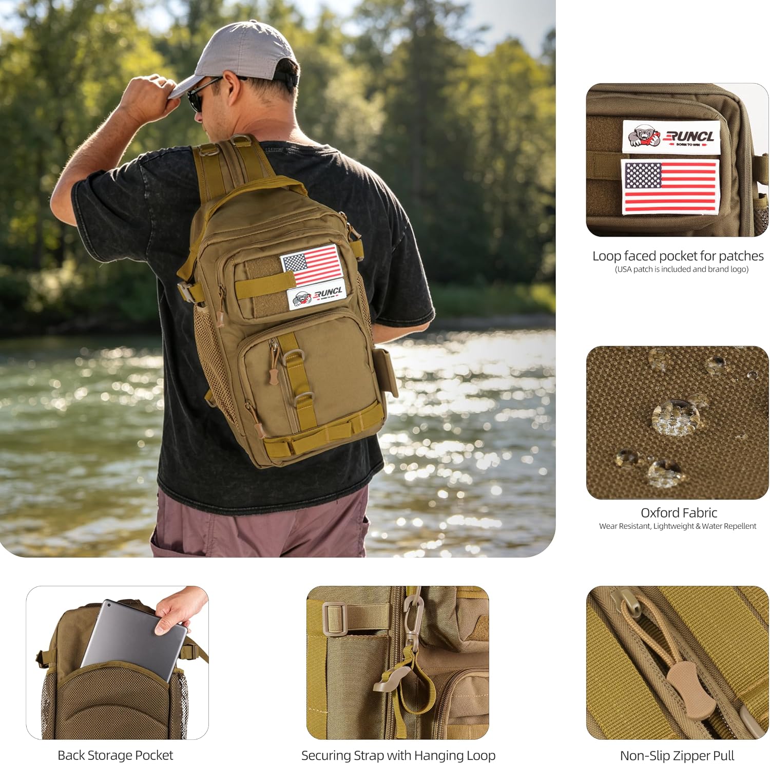 RUNCL Tactical Fishing Backpack, Lightweight Water-Resistant image 2