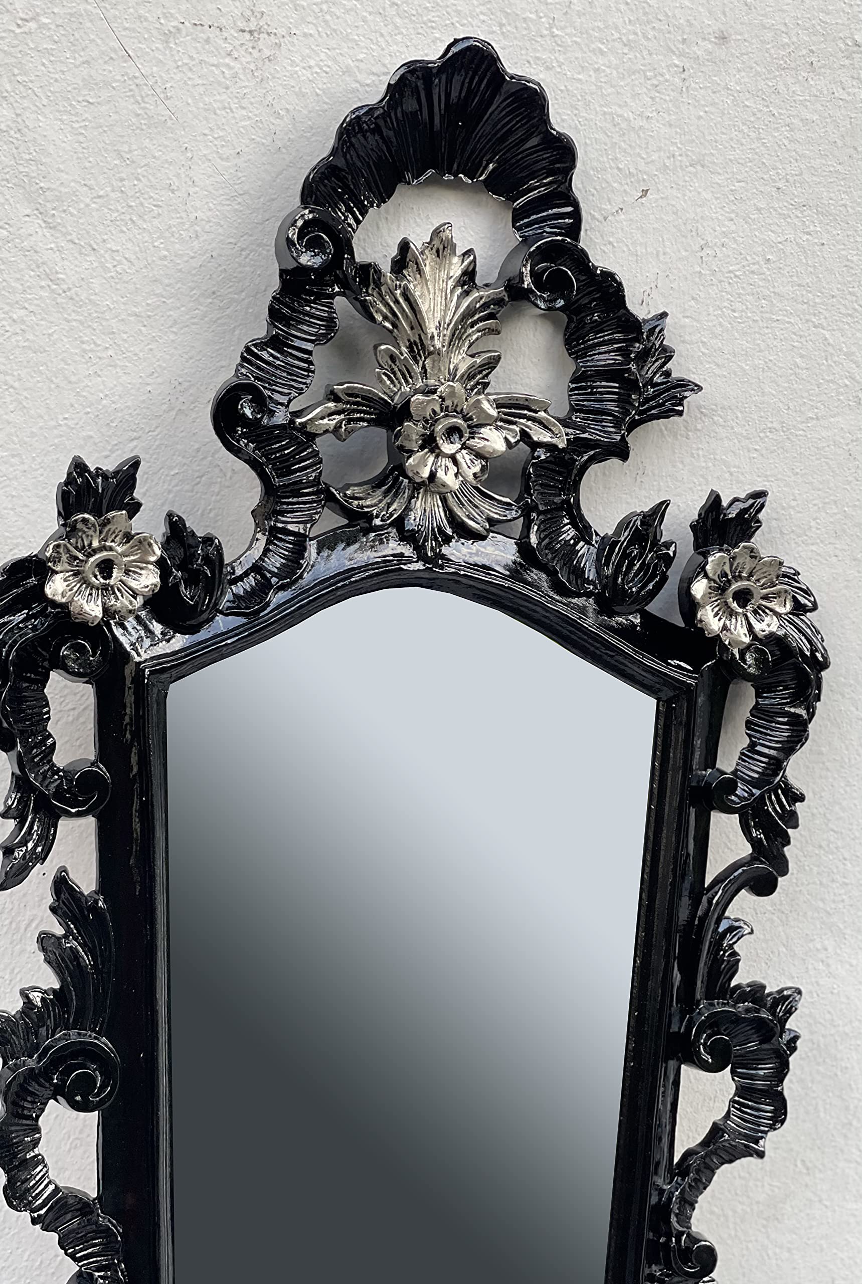 Decoratieve barok wandspiegel zwart zilver spiegel antieke spiegel klassieke badkamerspiegel 45 x 85 cm Prunk spiegel CG1 SS