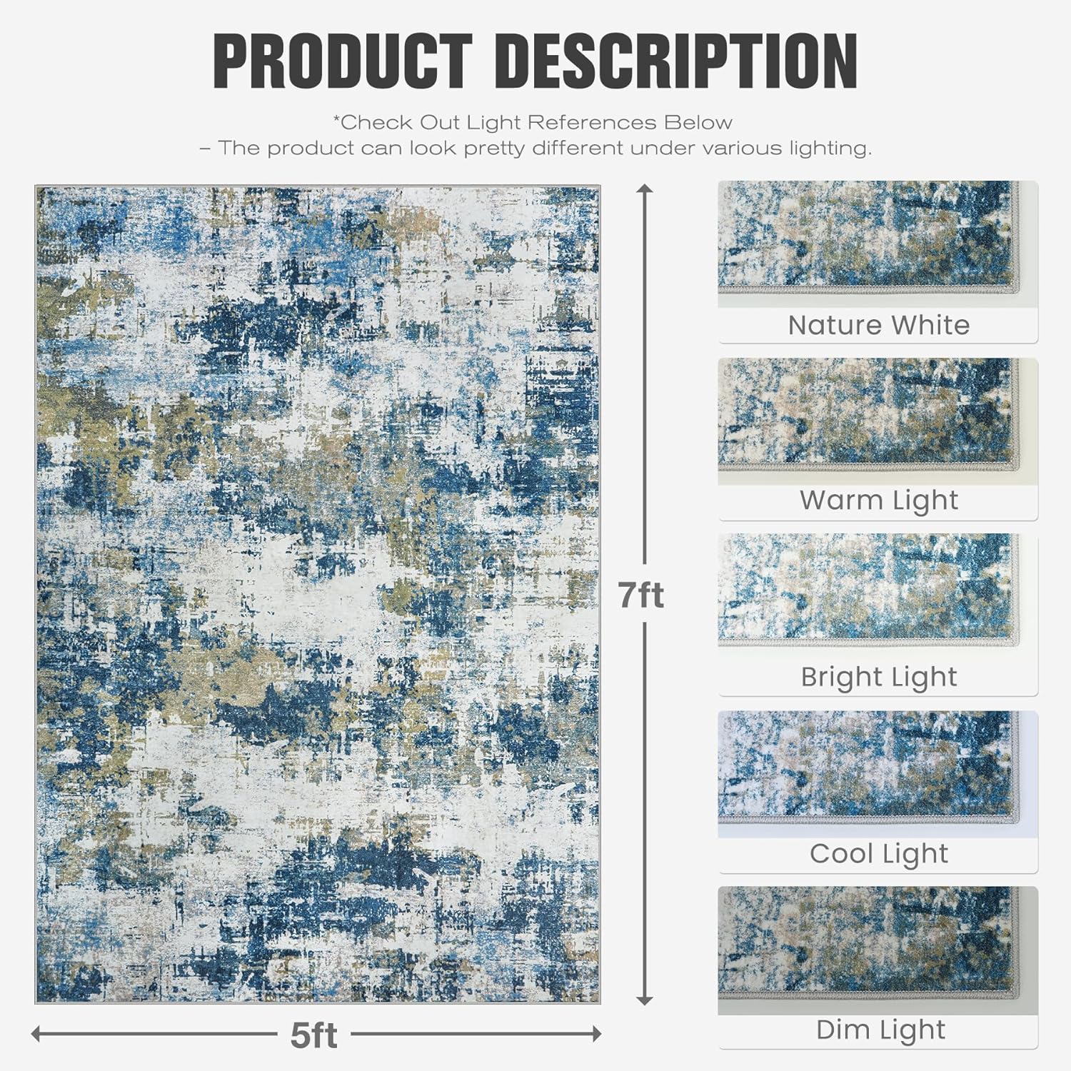 Area Rug 5x7 Living Room Rug Washable: No-Slip Abstract Soft Thin Large Black Rugs, Indoor Floor Stain Resistant Modern Carpet for Bedroom Dining Room Farmhouse Nursery Home Office (Black, 5'x7')