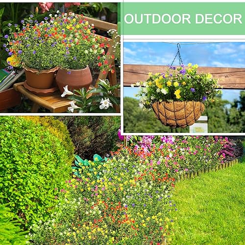Miniatura 3 de 24 paquetes de flores artificiales para exteriores, plantas sintéticas de primavera para decoración de verano, flores colgantes de plástico,