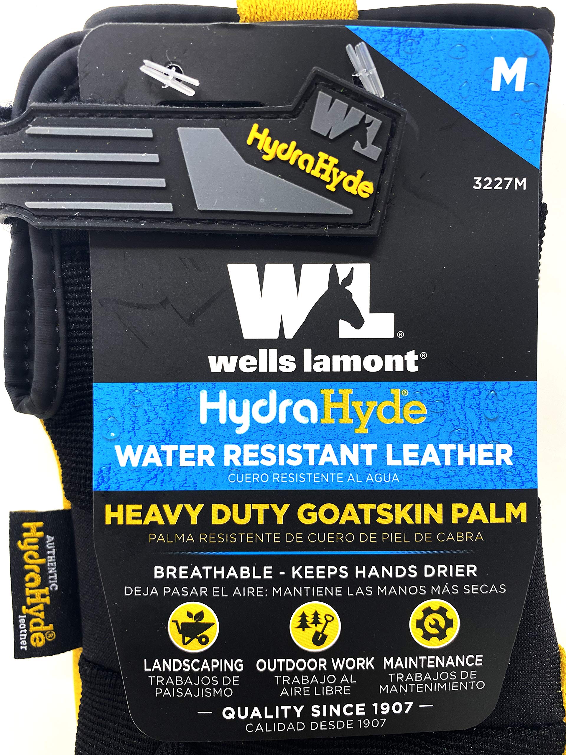 Men's Goat Skin Leather Palm Work Gloves, Water-Resistant HydraHyde, Medium (Wells Lamont 3227) (Large)