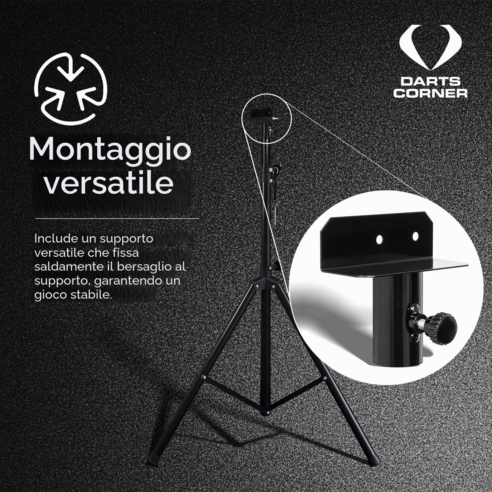 Darts Corner DM01 | Treppiede portatile professionale per bersaglio da viaggio per gioco di freccette mobile, nero