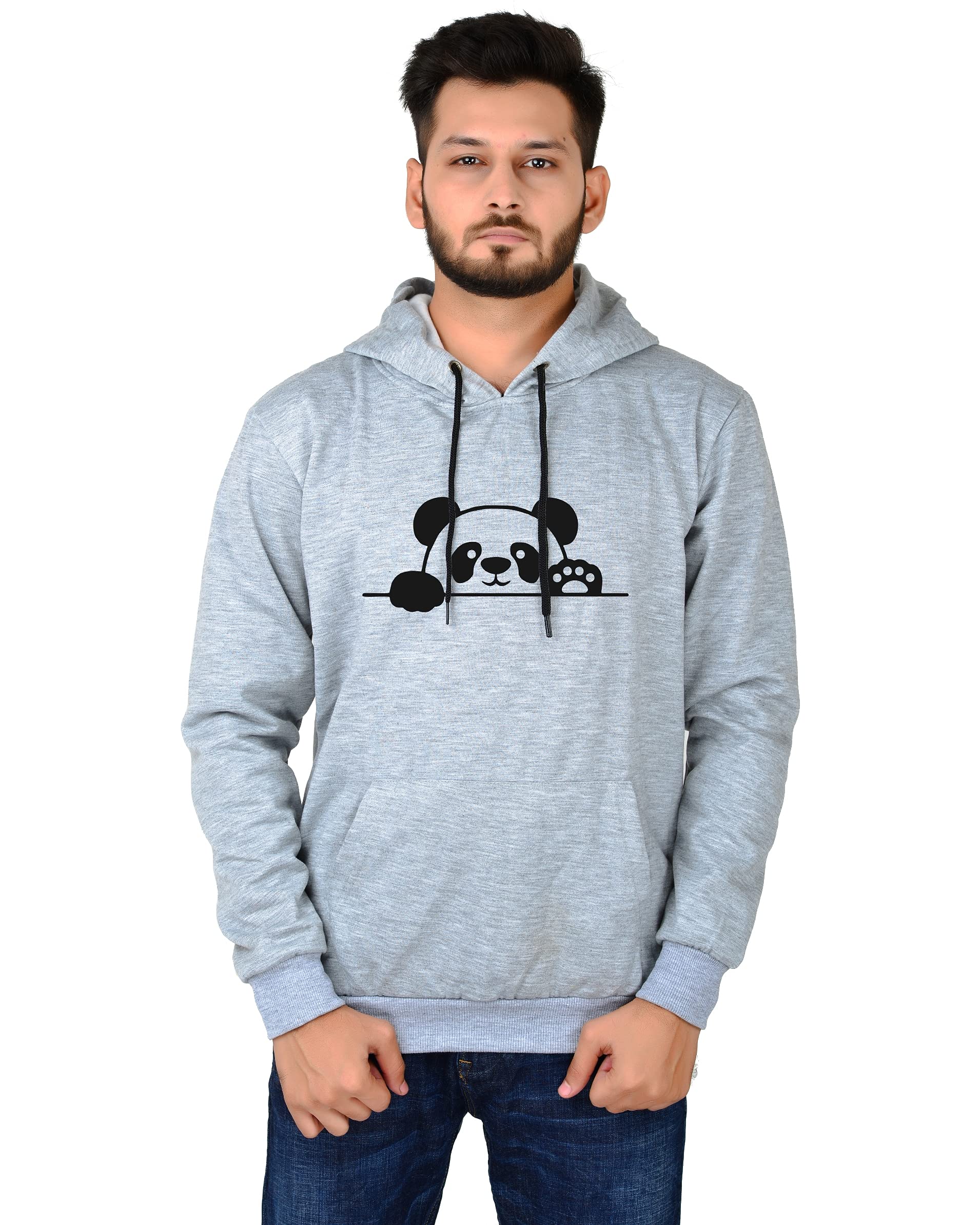 More & More Unisex-Adult Cotton Hooded Neck Panda Printed Hoodie (Panda Hoodie Milange Grey-L_Milange Grey_L) - Image 4 thumbnail