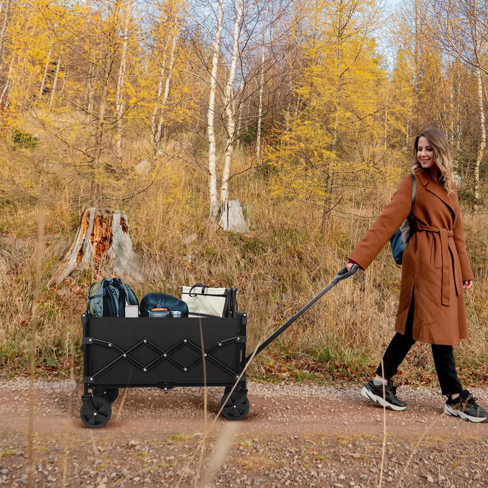 Chariot Utilitaire Pliable avec Roues et poignée télescopique pour Le Jardinage, Le Camping, Le Shopping et Les Sports de Plein air