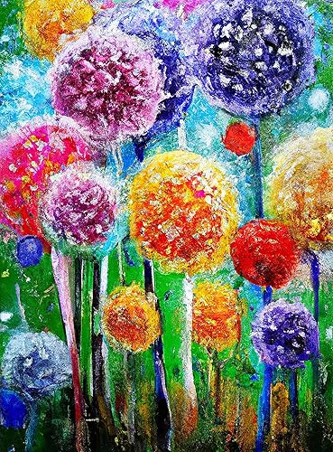 SKRYUIE Kit de pintura de diamante de diente de león 5D, flor de arte de diamante, taladro redondo completo, punto de cruz de bordado de cristal,