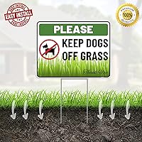 Vista 5 de Letrero con estaca con estaca con texto en inglés "Keep Dogs Off Lawn (Keep Dogs Off Gras"), de plástico corrugado, con texto en inglés "Please Keep