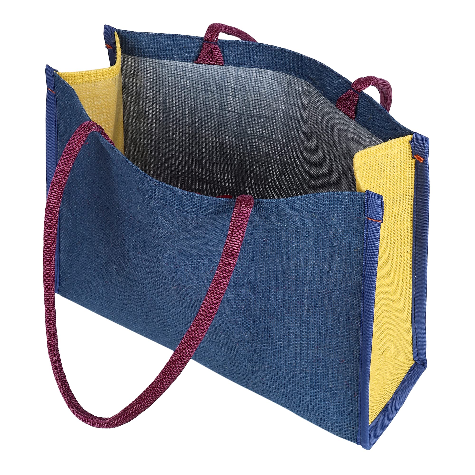 SHIBUI Jute Bag with Strong Padded Handles – Reusable Large Shopping Bag for Groceries, Office Tiffin, Bottles, Travel and Gifts | Foldable, Lightweight Bags for Travel, Picnic, Beach (Pack of 2) 2