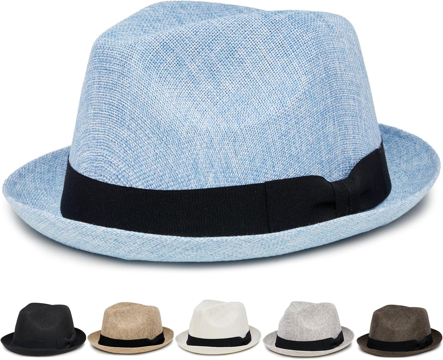 Funky Junque Men’s Fedora Hat – Classic Pork Pie Style Sun Hats for Men, Lightweight Imitation Linen Boater Porkpie Fedoras