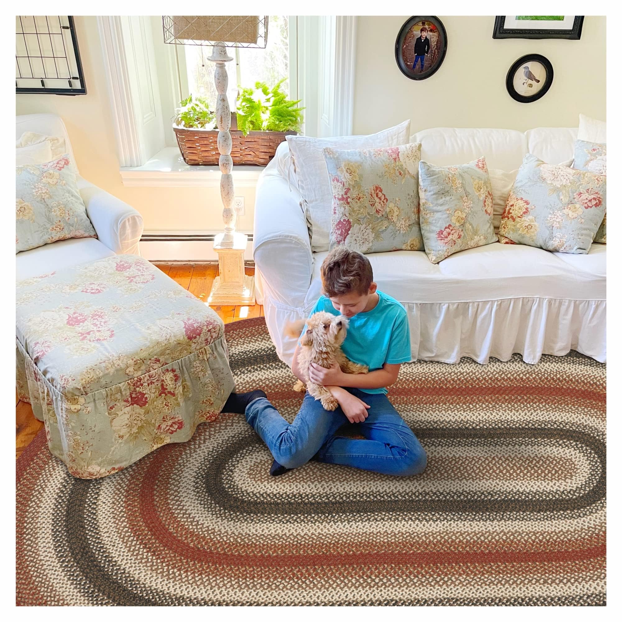 Homespice Chester Braided Oval Rugs 8x10' - Red and Black Oval Area Rugs for Dining Room and Bedroom