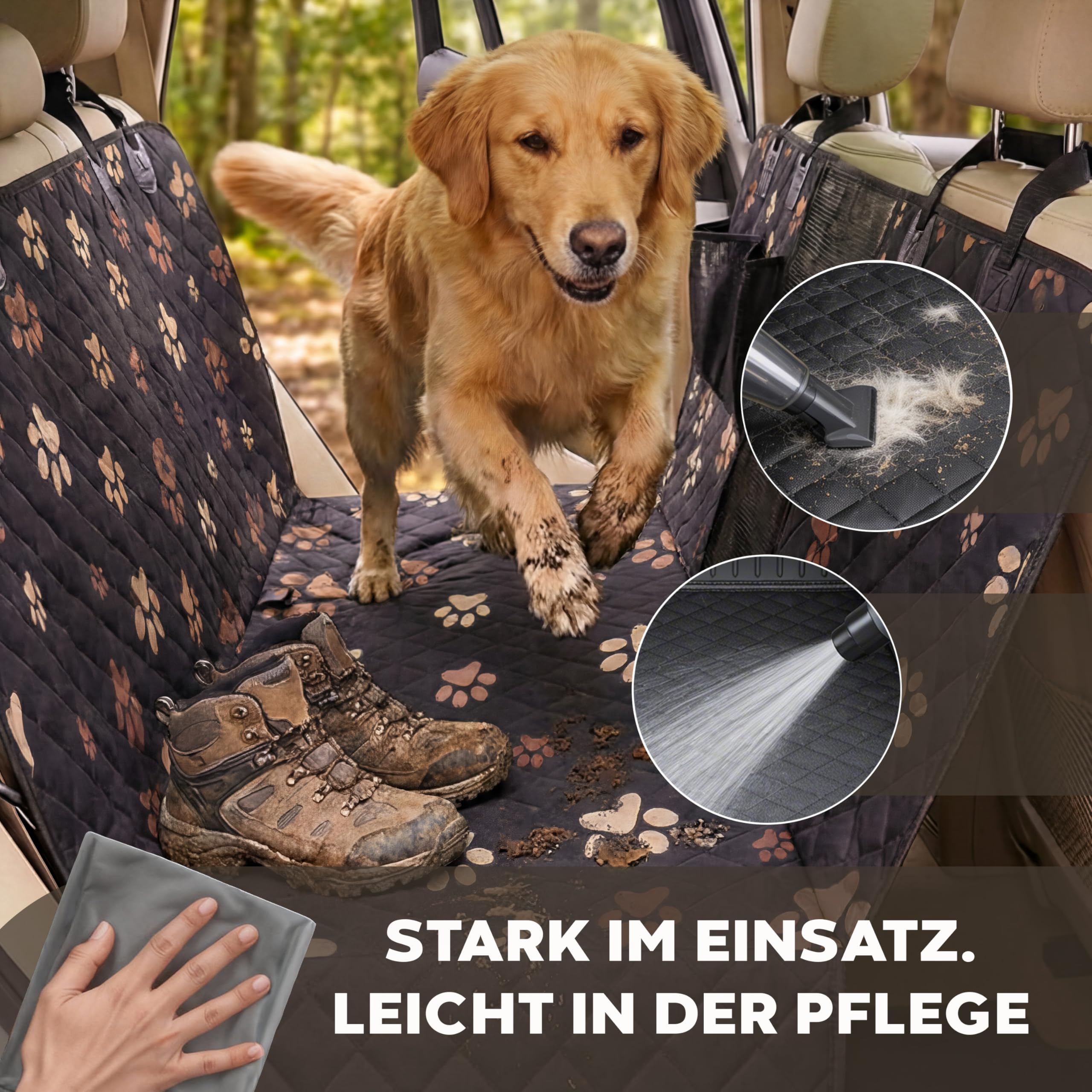 Hainberger Hundedecke Auto Rückbank Wasserabweisende Kratzfeste Autodecke für Hunde wasserdichte rutschfeste Autoschondecke mit Seitenschutz und Sichtfenster,4-in-1 Rücksitzschoner 137x147(mit Muster)