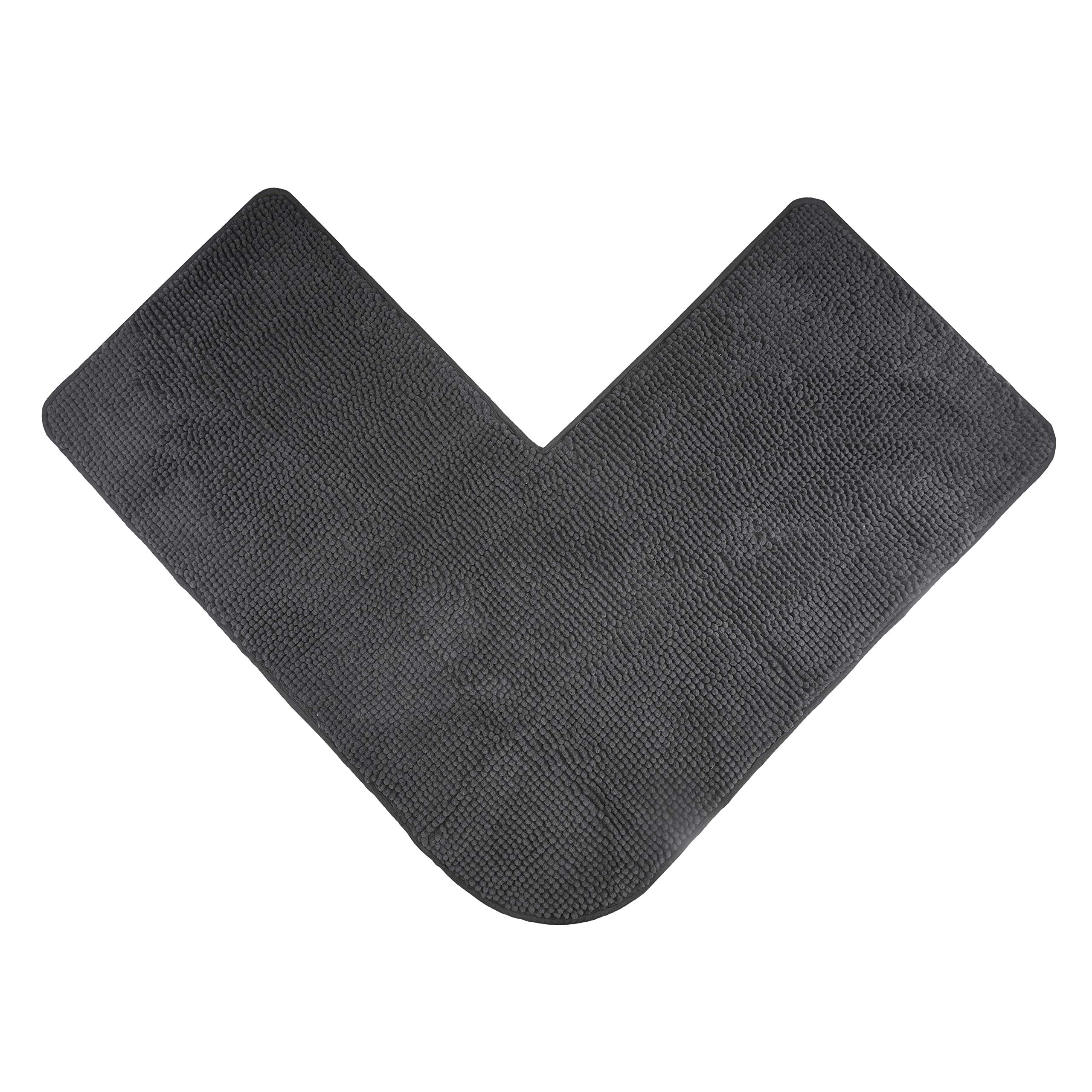 fluffy® Bath Mat for Corner Showers made of Chenille, with Non-Slip Bottom (L-Shape, Anthracite, 95 x 95 cm (Rectangular)