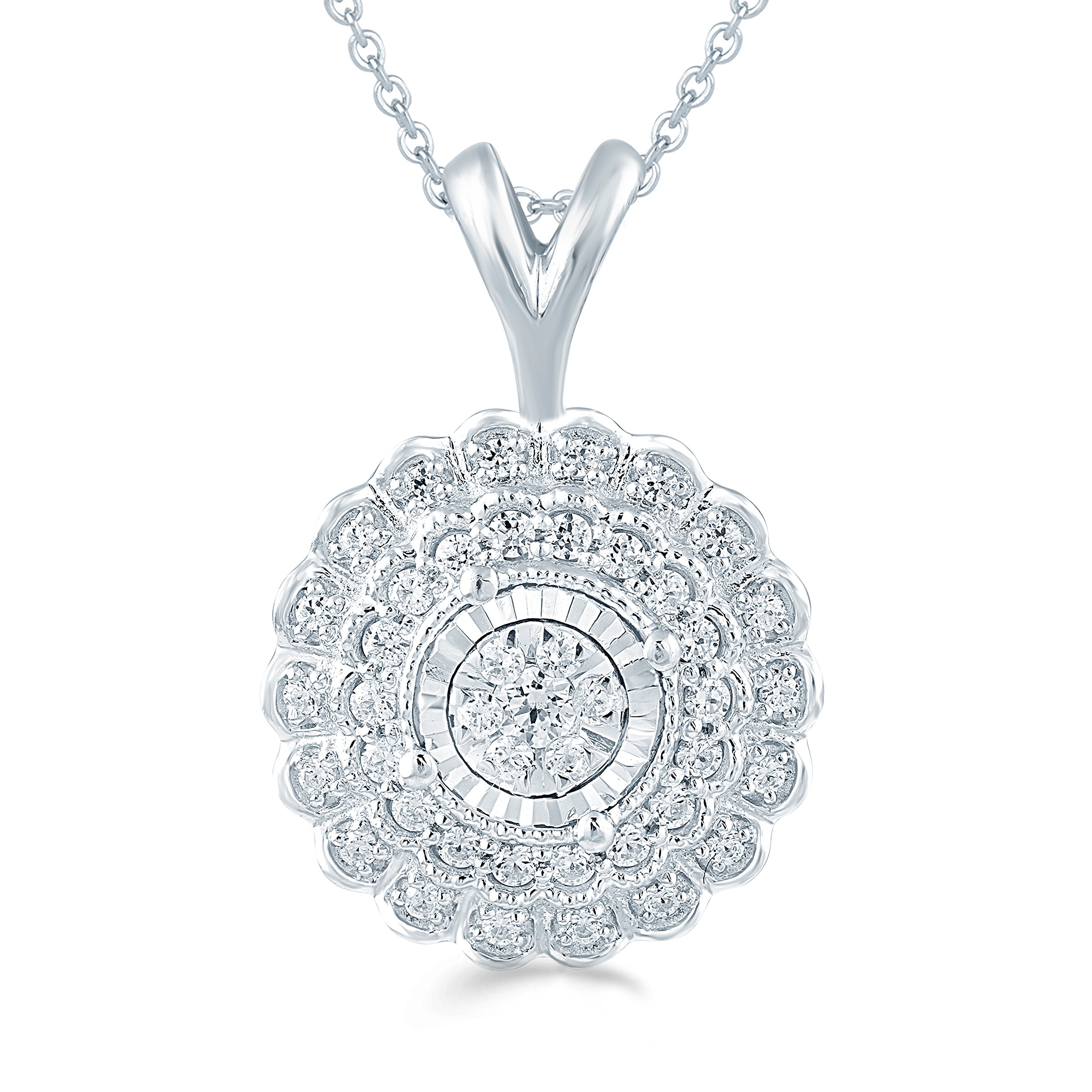 1/4ct tw Diamond Round Cluster Fashion Pendant in Sterling Silver with 18" Cable Chain
