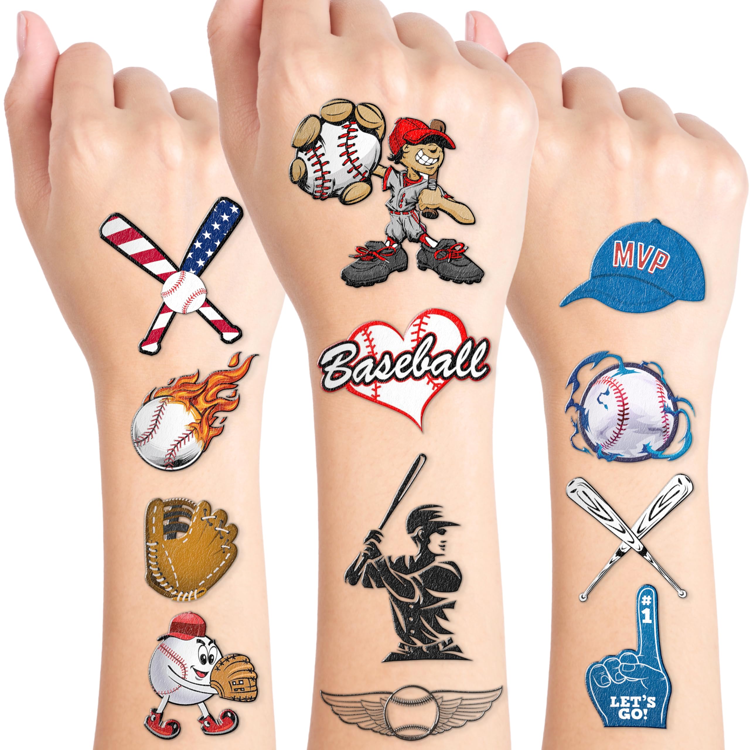 96PCS Baseball Pre-Cut Temporary Tattoos for Kids - Sports Themed Birthday Party Supplies, Fun Stickers for Boys & Girls, Party Favors, School Prizes,