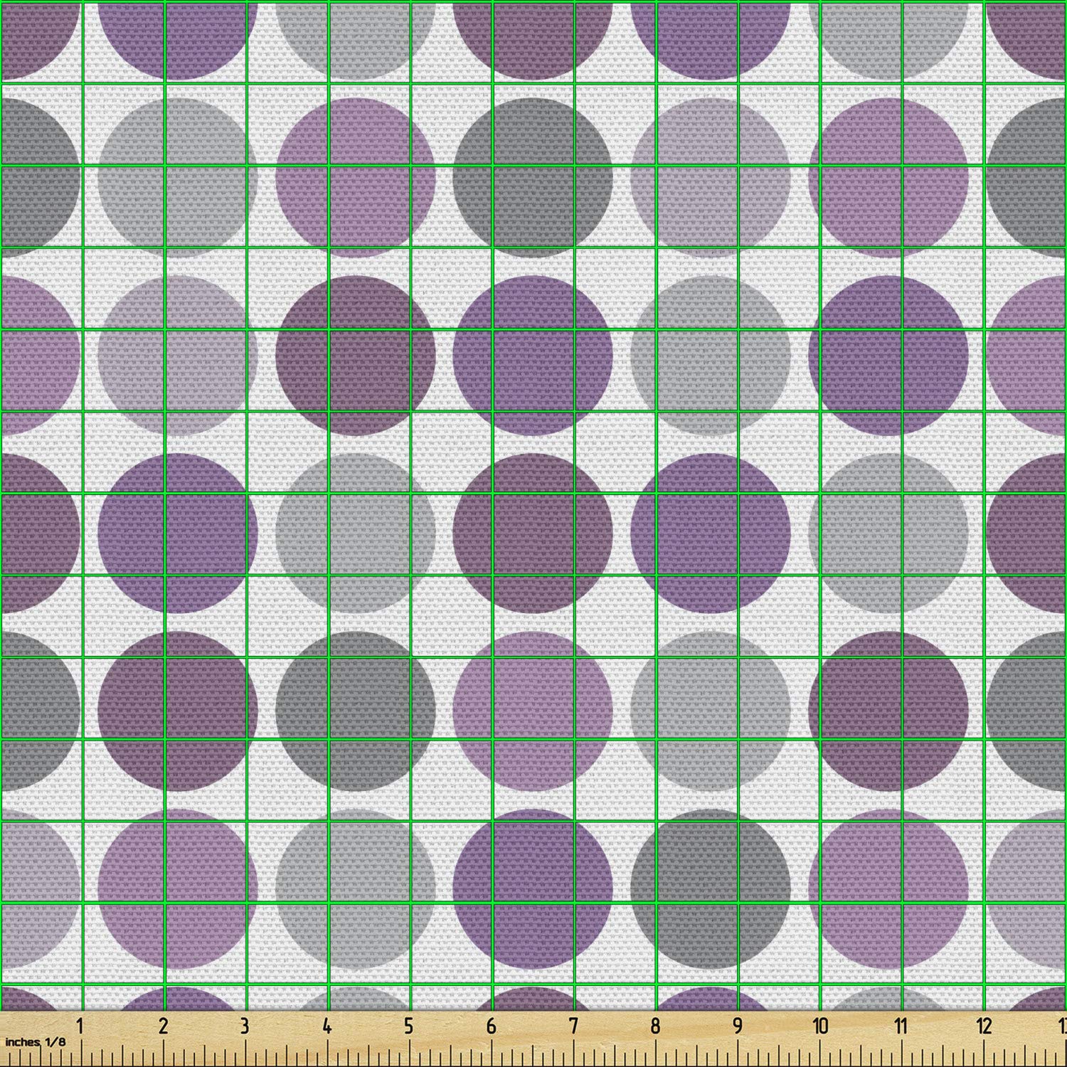 Lunarable Purple and Grey Fabric by The Yard, Big Polka Dots in Retro Style Shades and Symmetrical Compoistion, Decorative Fabric for Upholstery and Home Accents, 3 Yards, Purple Lilac