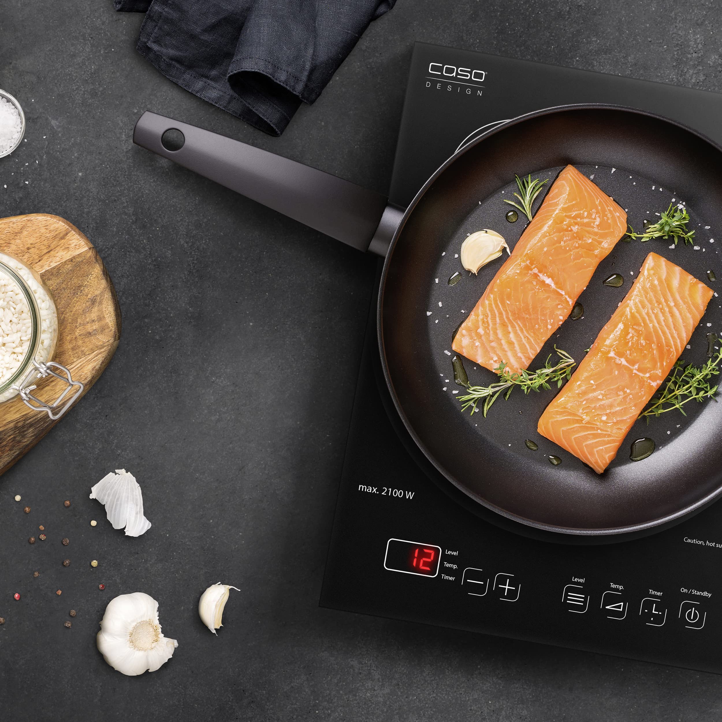 CASO PRO Menu 2100 - Piastra di cottura a induzione mobile, Smart Control su 12 livelli, 60-240°C, timer fino a 180 minuti, pentole fino a 24 cm, 2100 Watt, in vetroceramica