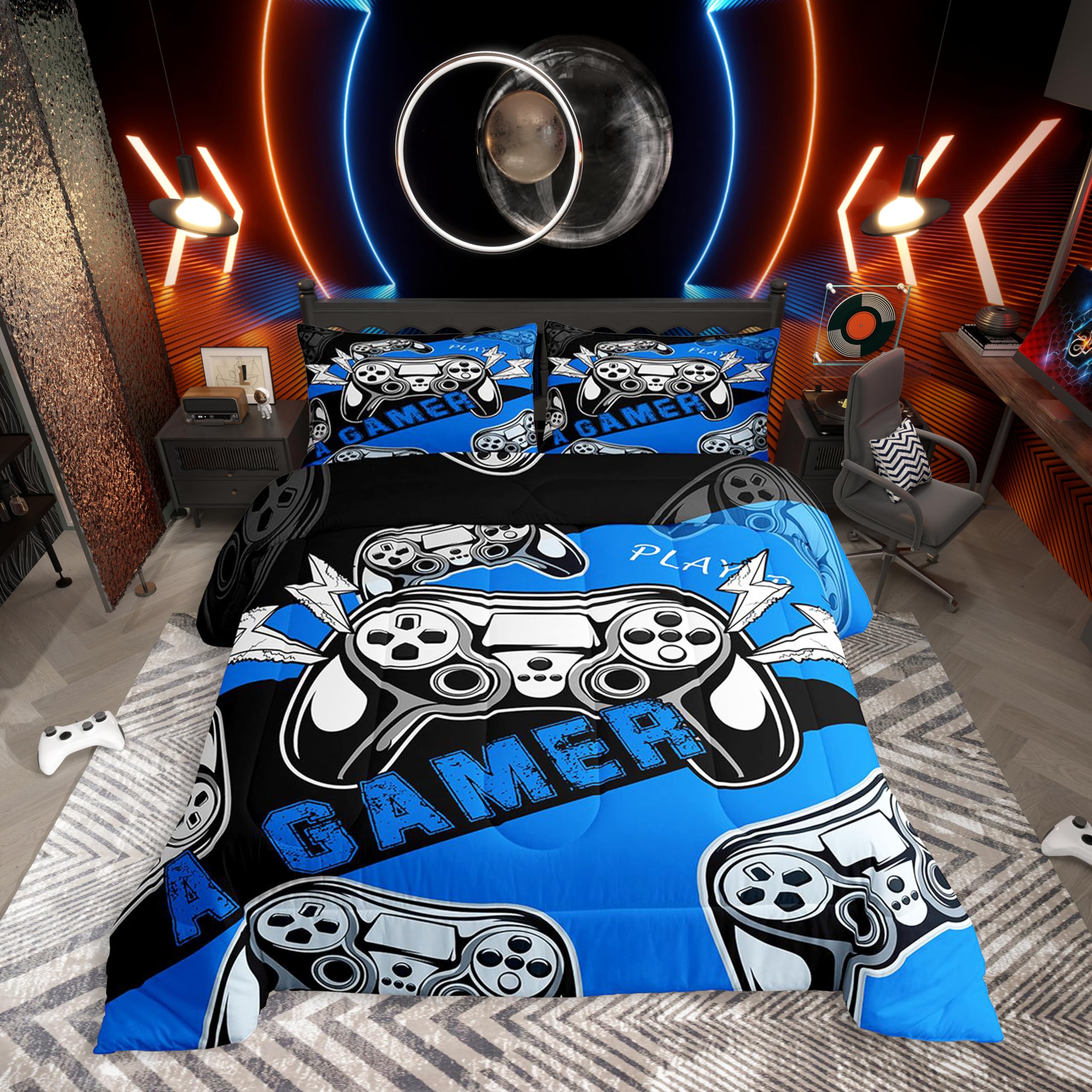 Erosebridal Gaming Bedding Sets for Boys Gamer Comforter Set Queen Size,Video Gaming Bedding Set Game Console Kids Comforter Sets 3Pcs Gamer Room