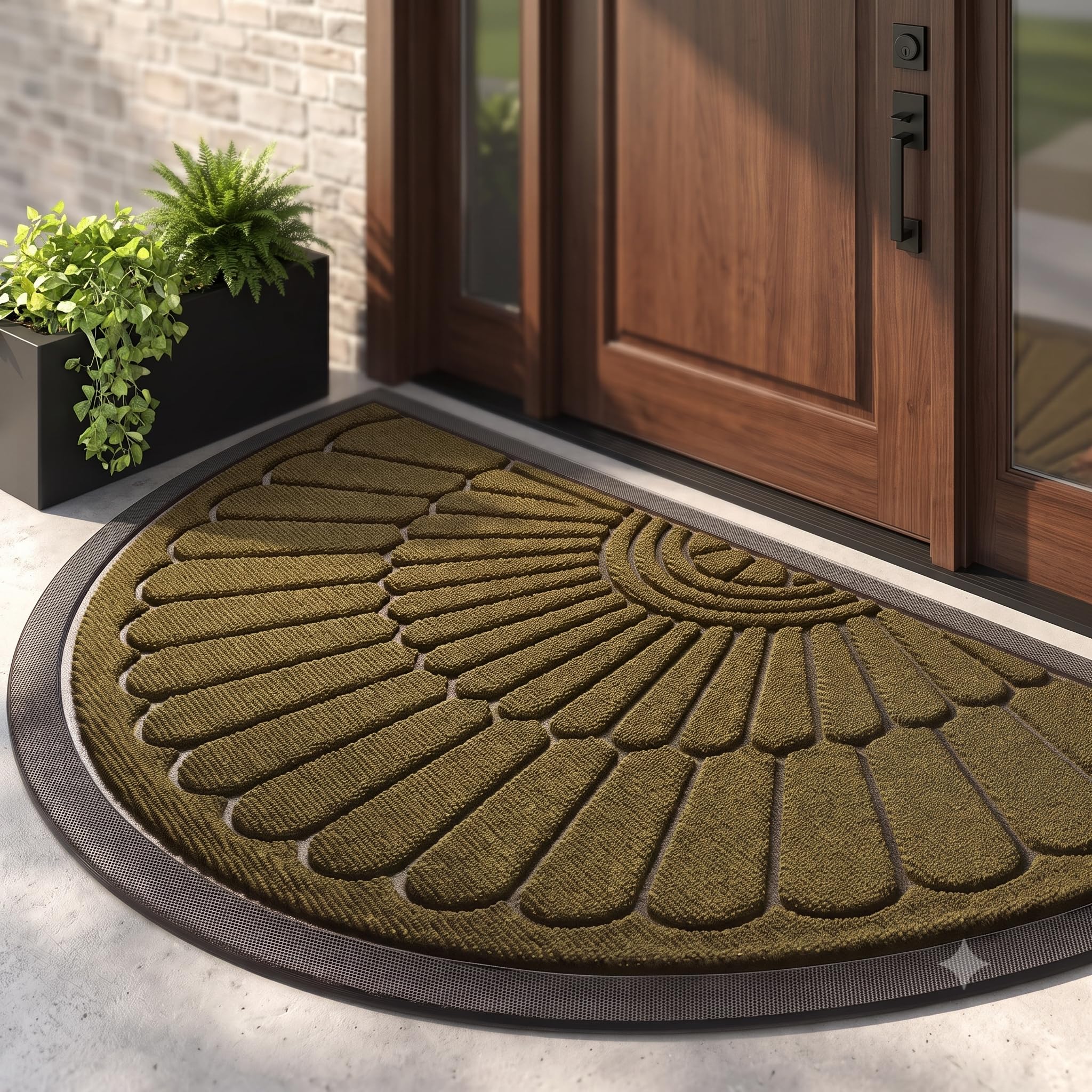Heavy Duty Front Door Mat 45 x 75 cm, Outdoor Indoor Welcome Mat, Non Slip Dirt Trapper Entrance Rug for Entryway, Patio & Porch,Washable Low Profile (Mehndi D 45 x 75 Cm)-image-7