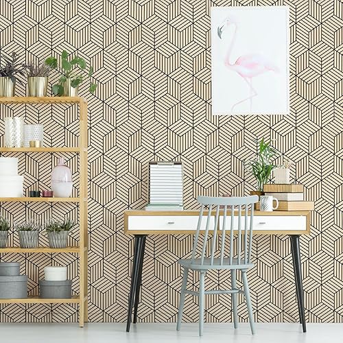 Miniatura 28 de WENMER Papel tapiz hexagonal geométrico de 17.71 pulgadas x 197 pulgadas, papel de contacto para despegar y pegar, color marrón y negro, papel tapiz