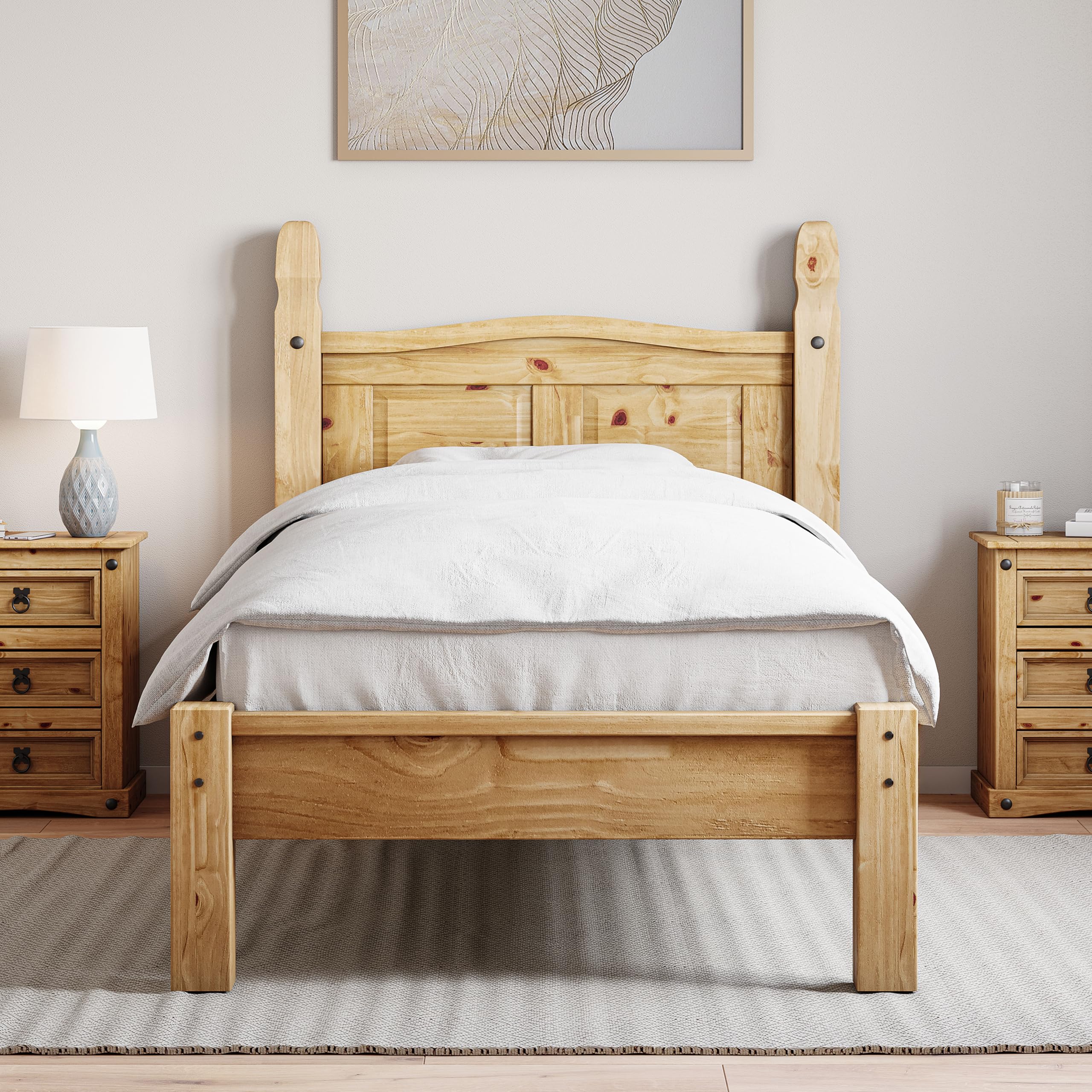 Vida Designs Corona Single Bed Frame with Mattress | Low Foot End | Solid Pine Wood | 110 H x 206.4 W x 102.4 D cm | Reinforced Slats | Underbed Storage | Multi-Support Base | Bedroom Furniture