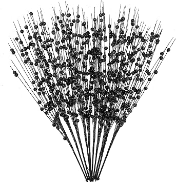 GREENTIME 10 Pack Black Artificial Glitter Berry Stems 15.7" Fake Christmas Picks Decorative Glitter Sticks for Vase Christmas Tree DIY Wreath Crafts Fireplace Decor