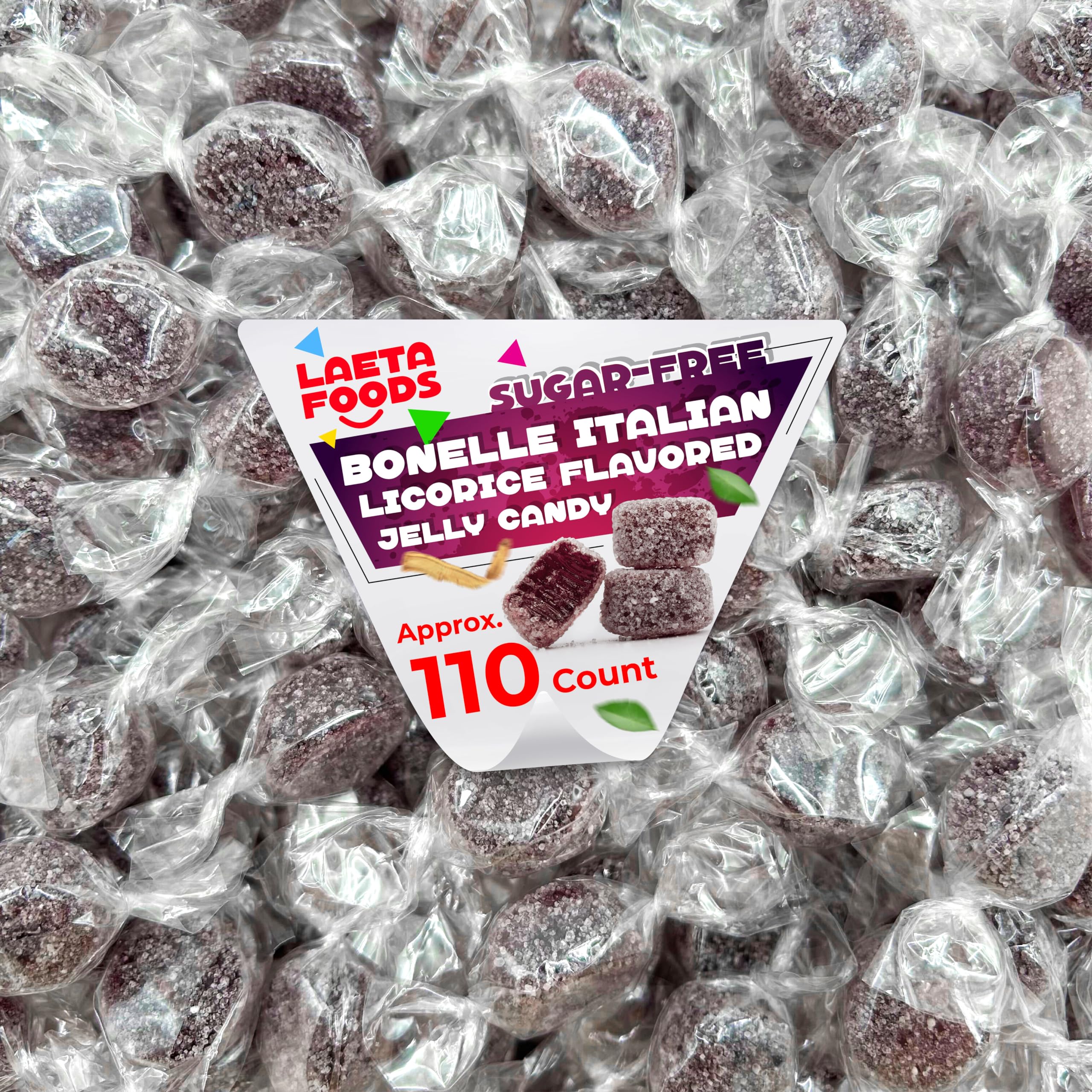 Bonelle Black Licorice Sugar Free Candy |1 Pound Bag | Vegan Dye Free Candy | Naturally Flavored Italian Licorice Jelly Candies | Sugarless Gourmet Treat