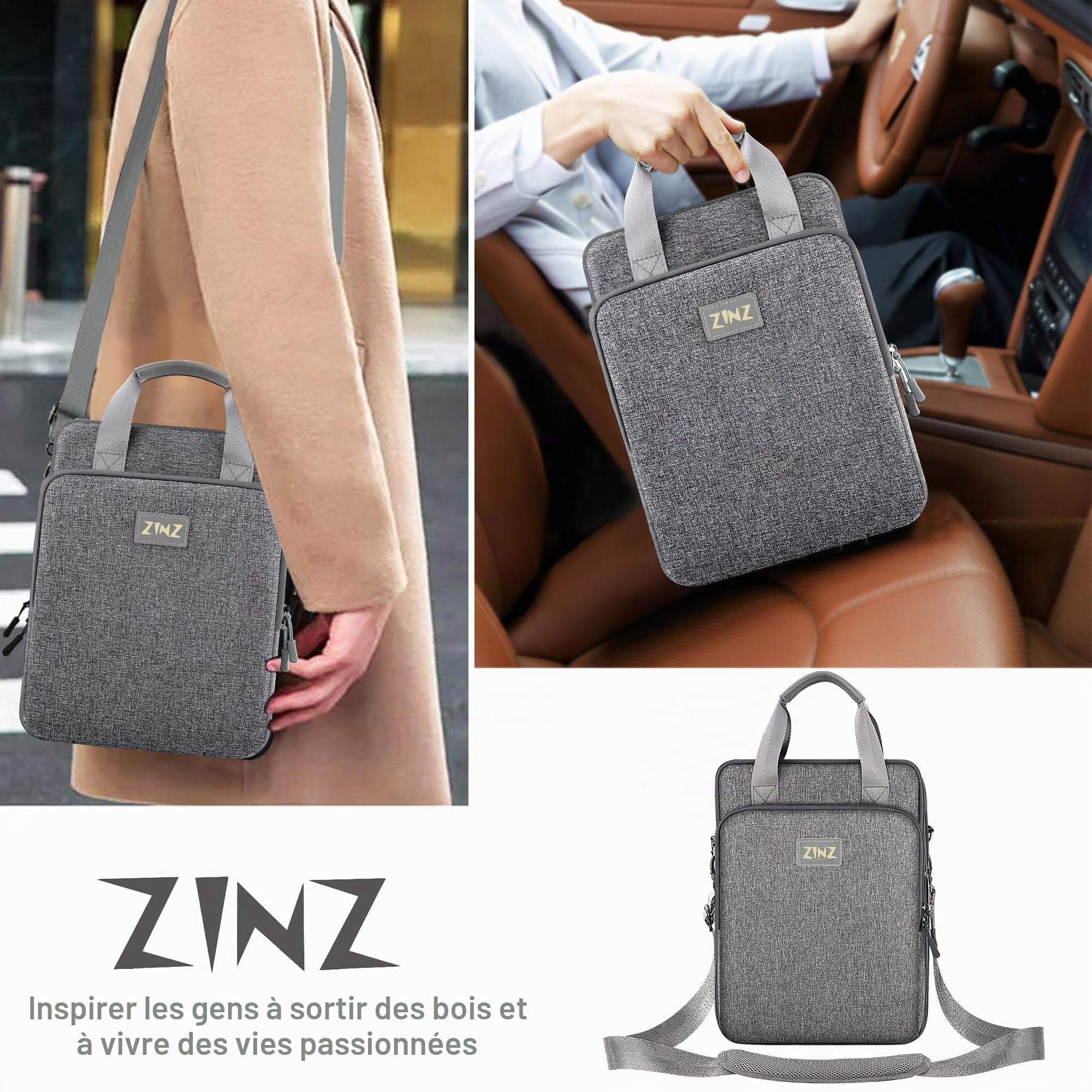 ZINZ Sacoche de Voyage Fine et Extensible pour Ordinateur Portable 12,9" 13" pour MacBook Air 13" M3/M2/M1, iPad Air/Pro 13"