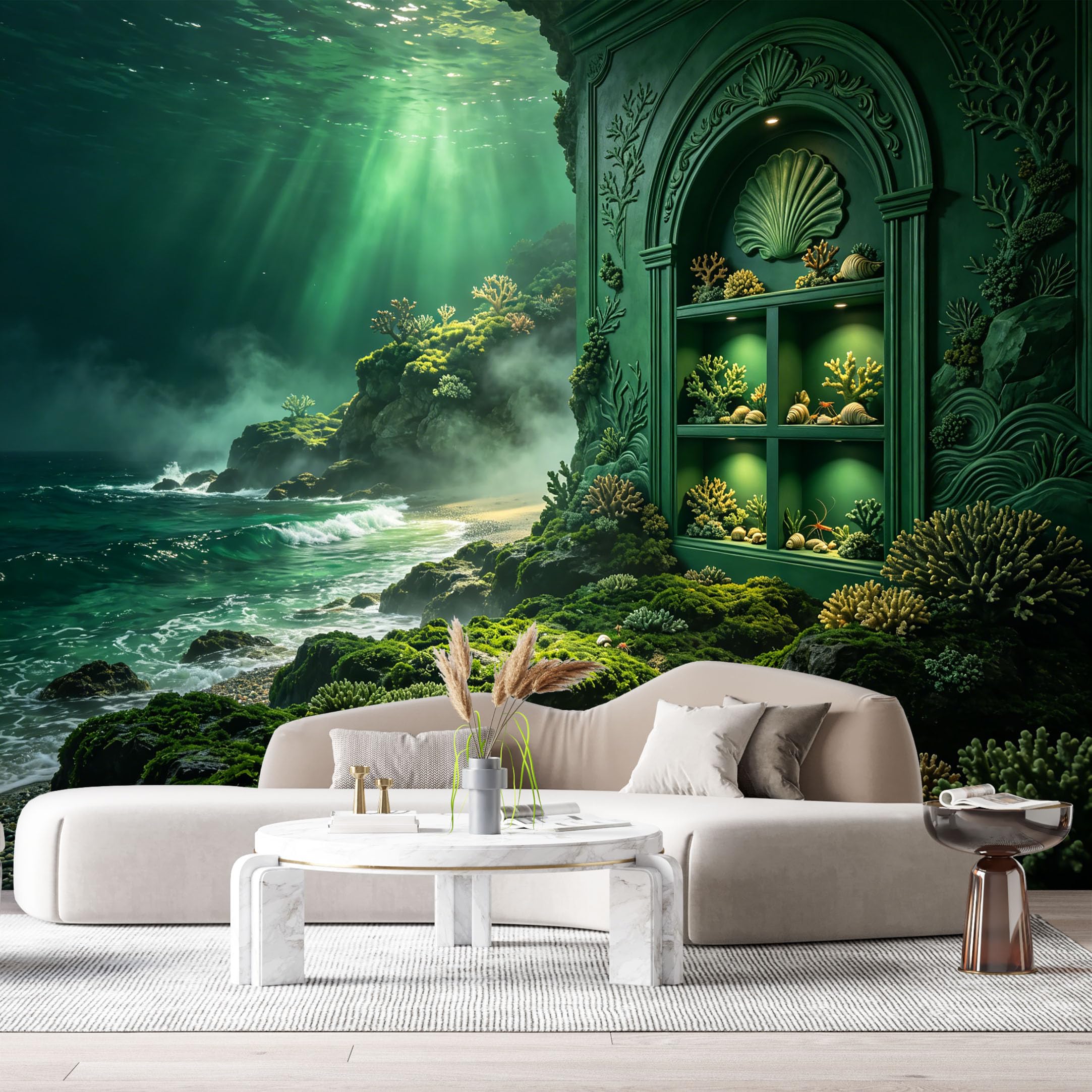 Custom Size Wall Murals Ocean Marine Grotto Bioluminescent Coral Reef 3D Trompe L'Oeil SelfAdhesiveWall Fabric Removable Wallpaper Wall Decor for Living Room Bedroom Bathroom