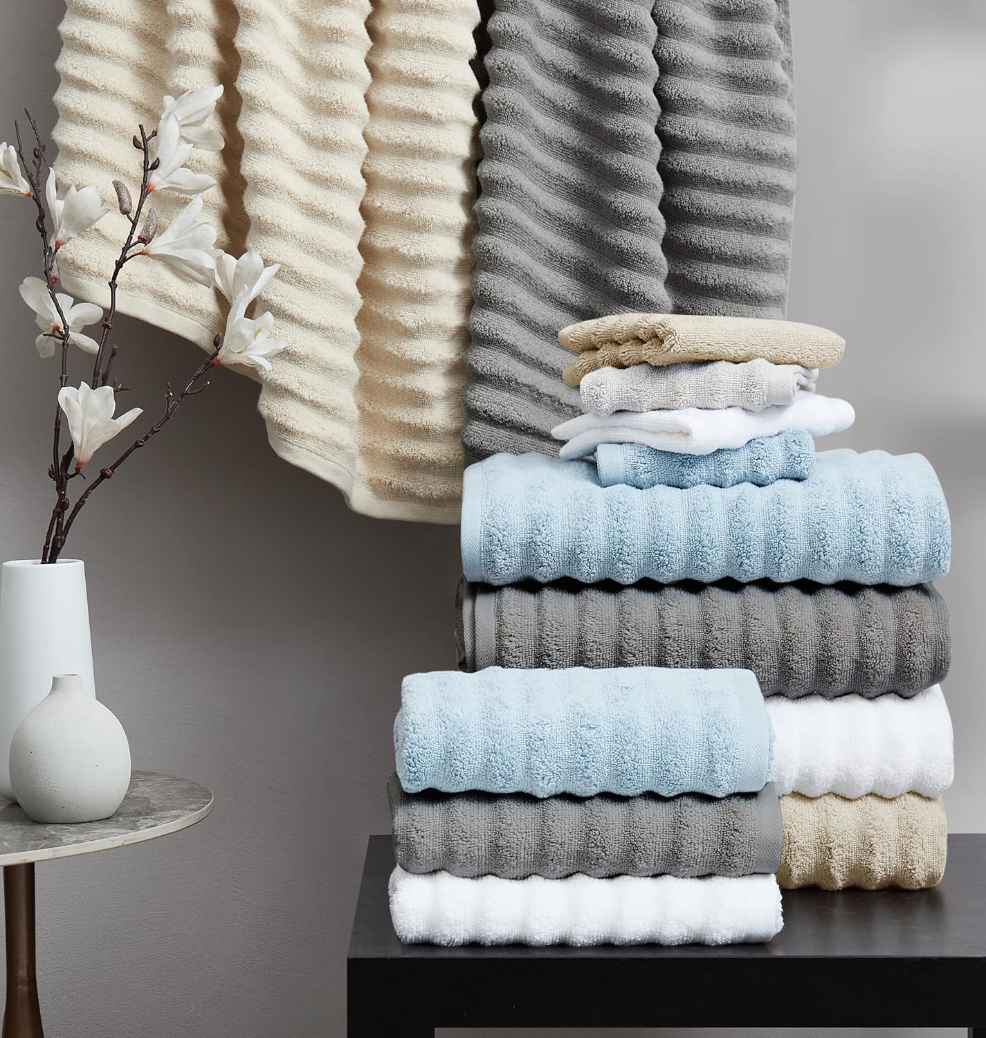 Borghese Ribbed Zero Twist Light Blue 6 Piece Towel Set, Solid Color, Oeko-TEX Certified