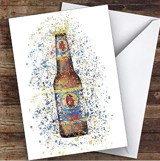 Watercolor Splatter Australian Lager Bottle Personalized Birthday Card |Custom Greetings Card Personalized Holiday Cards, Birthday Cards, Christmas Cards, Lots of Designs| Standard Or Jumbo Large Personalized Card