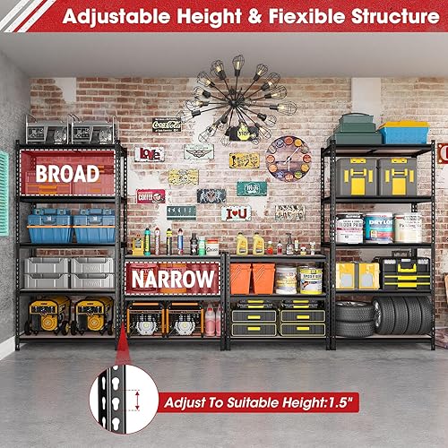 Miniatura 4 de Estantes de almacenamiento de metal de 72 pulgadas de alto, 1500 libras, unidad de estantería de garaje de 5 niveles, estante de almacenamiento