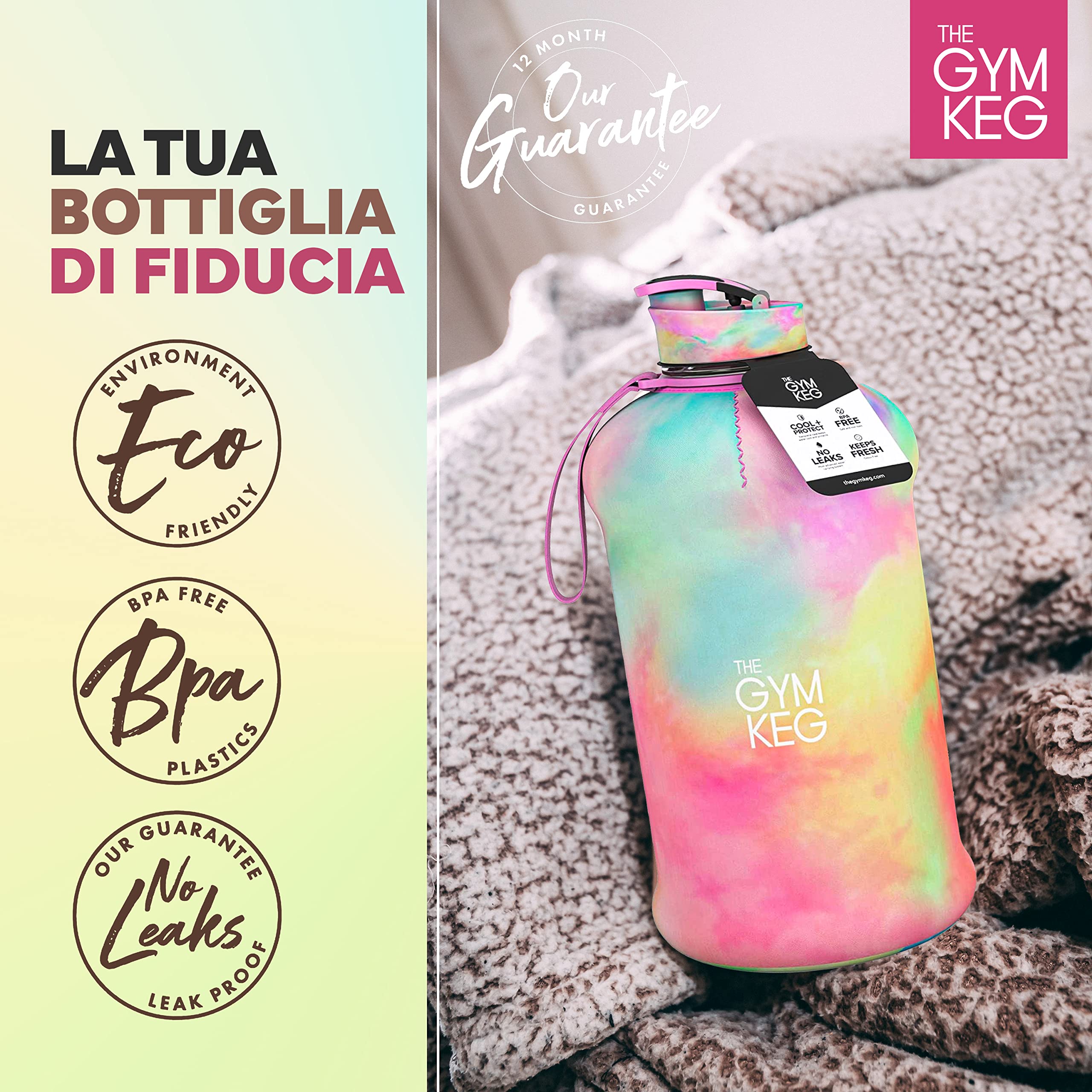 The Gym Keg Borraccia Palestra 2.2L con Custodia e Manico Bottiglia Acqua Borraccia Sportiva Riutilizzabile Fitness Workout Yoga Ecologica Senza BPA