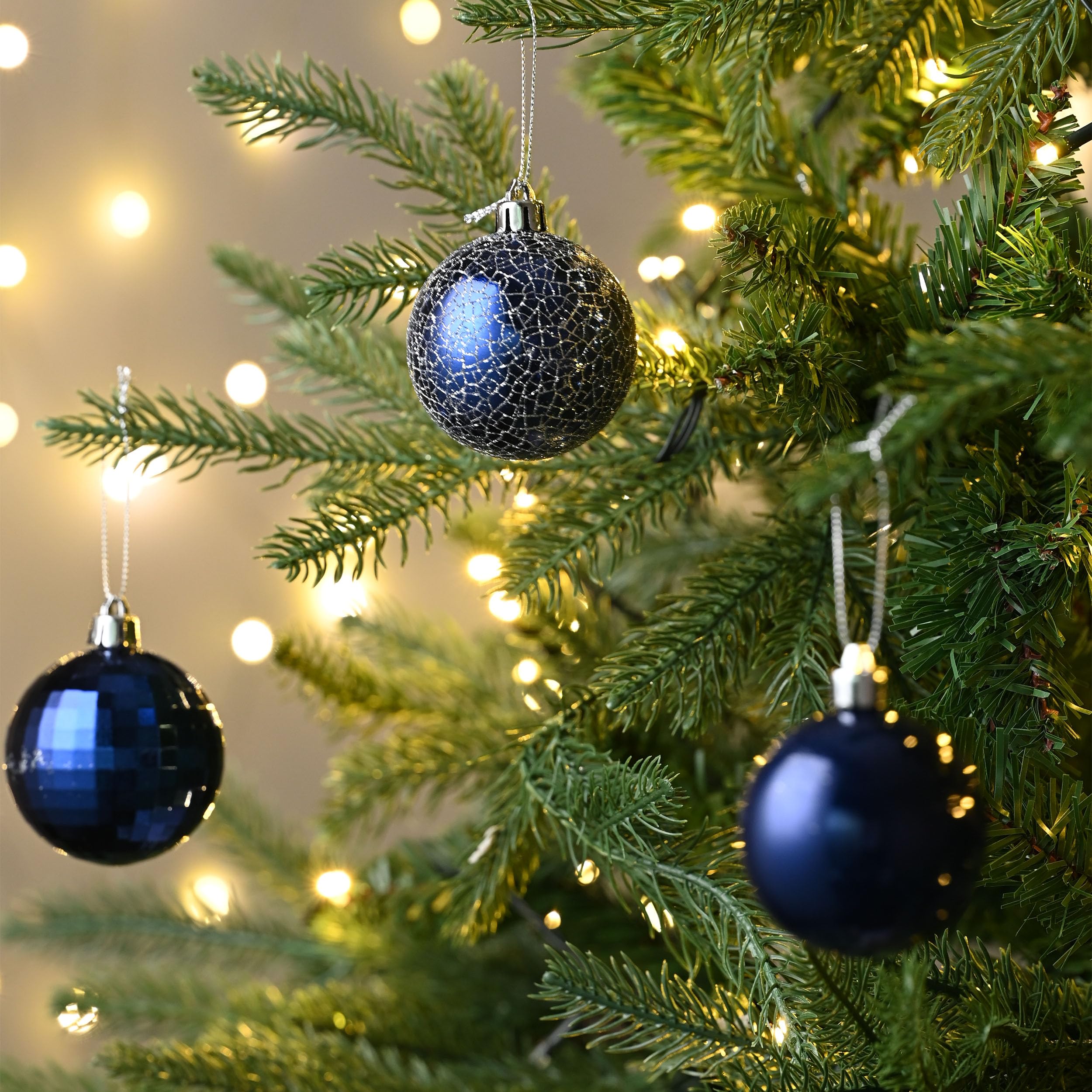 Valery Madelyn 24 ct 60 mm Weihnachtskugel-Ornamente, blaue Dekoration, bruchsicherer Kunststoff