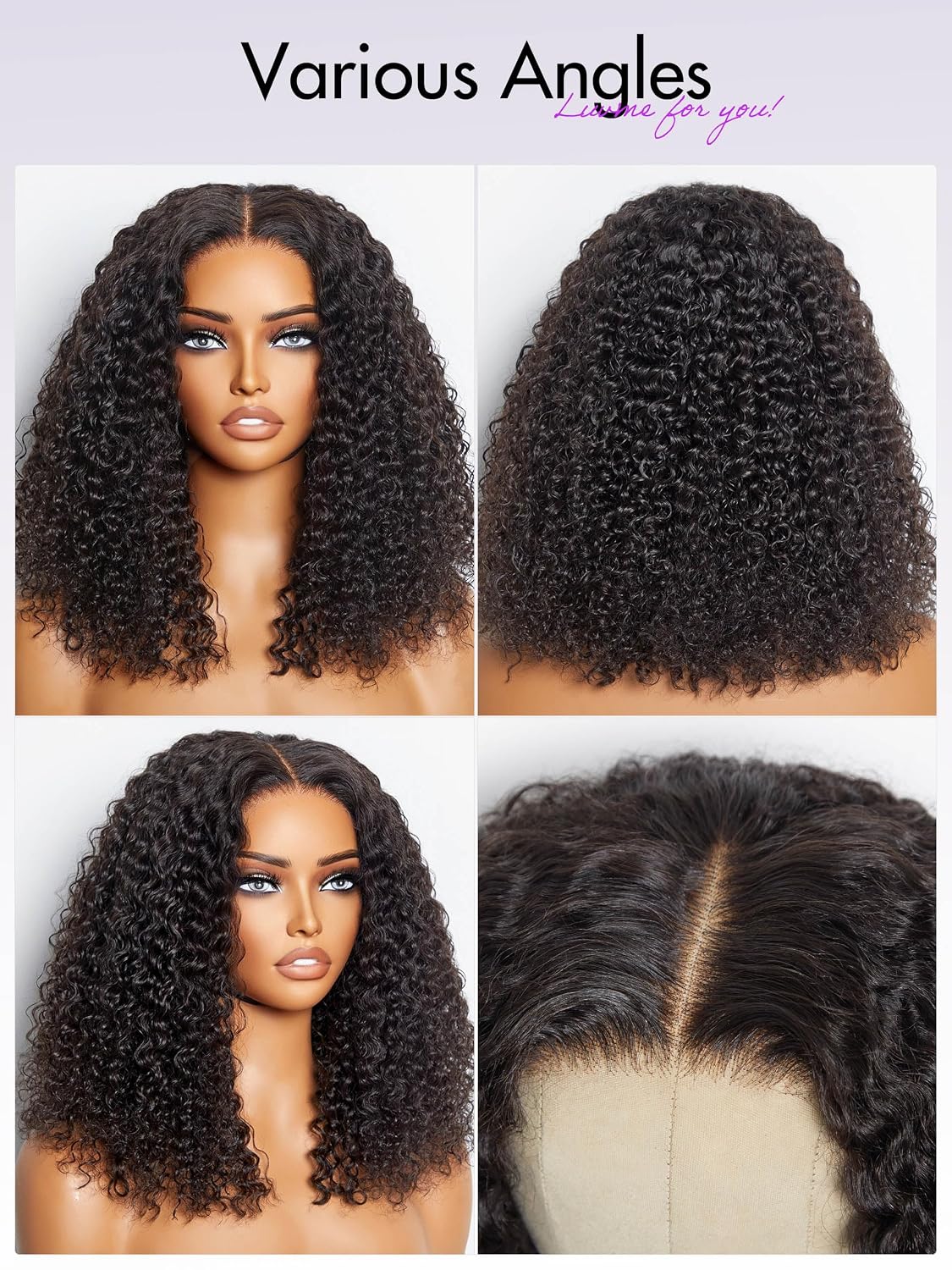 LUVME HAIR 16" Kinky Curly Glueless Human Hair Wig Pre Plucked Precut 5x5 HD Lace Closure Wigs Pre Bleached Ready To Go Middle Part Curly Frontal Lace Wig For Women