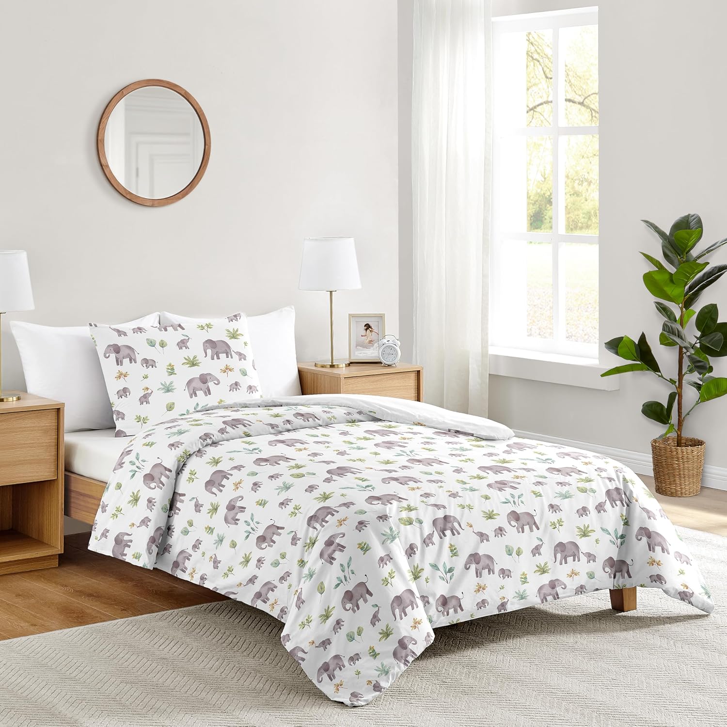 Sweet Jojo Designs Jungle Animals Boy Girl 3pc Full/Queen Bedding Comforter Set Hunter Green Yellow Grey Rust Orange Black White Wildlife Safari Animal Elephant Giraffe Lion Monkey Leopard Cheetah