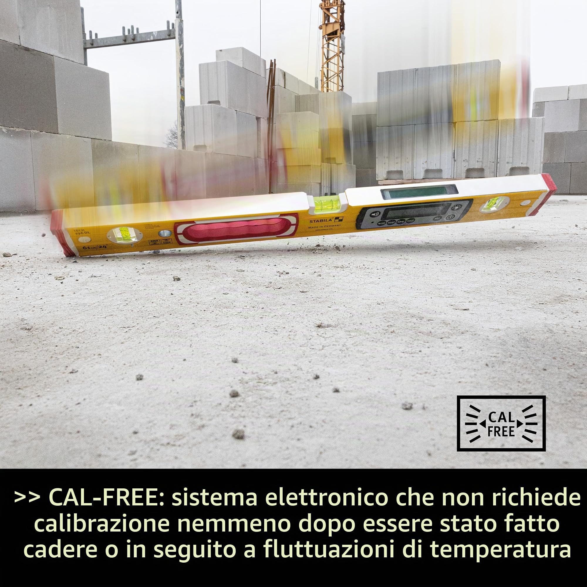 STABILA TECH 196 DL - Livella a bolla elettronica, impermeabile e antipolvere secondo IP 67, 2 display digitali, senza calibrazione, con custodia, 100 cm